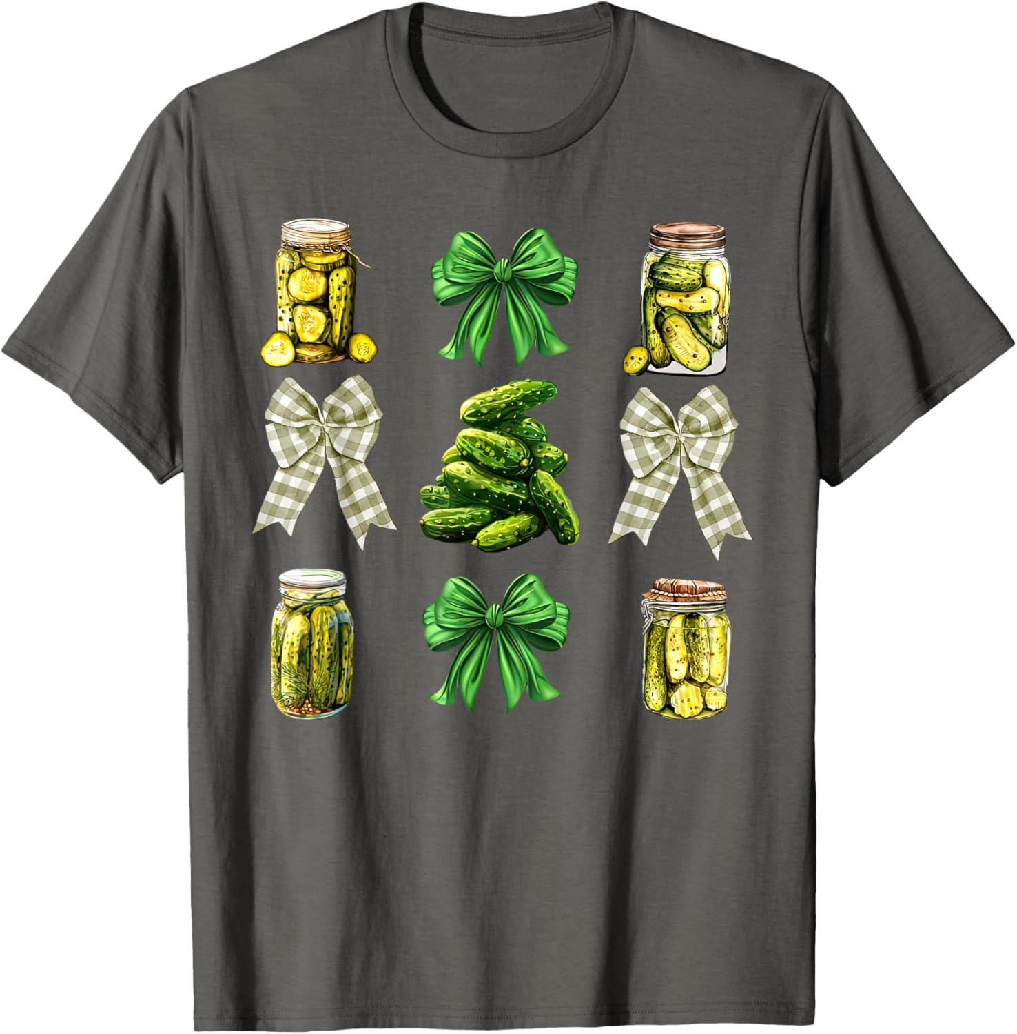 Cute Pickle Jar Coquette Bow Cucumber T-Shirt for Garden Lovers - 3
