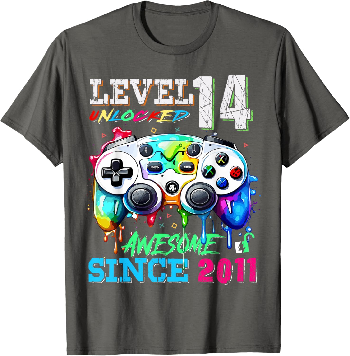 14th Birthday Boy T-Shirt Level 14 Unlocked Awesome Since 2011 - 3