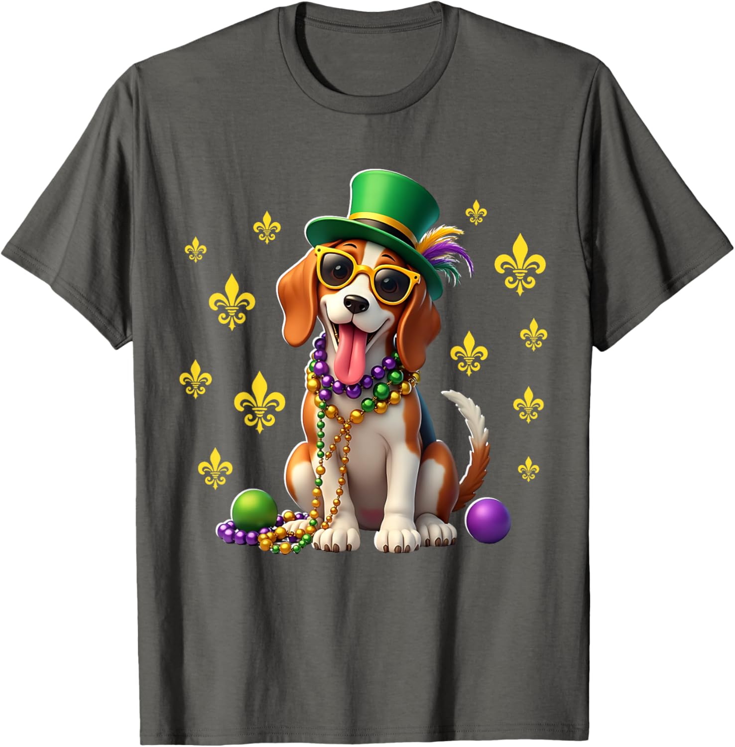 Beagle Mardi Gras Costume T-Shirt for Carnival Fun and Festivities - 2