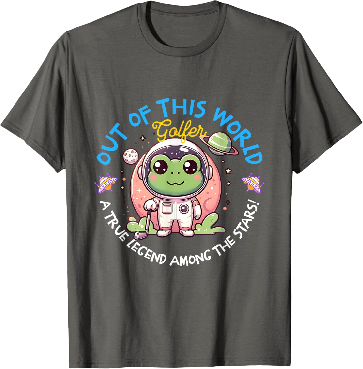 Out Of This World Golfer Frog Astronaut T-Shirt for Fun Golf Lovers - 17