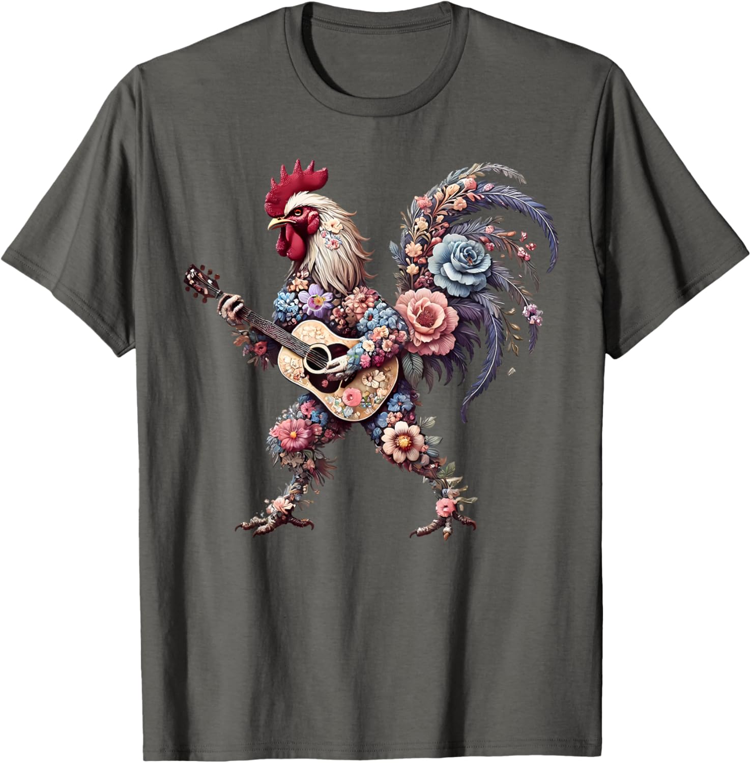 Funny Floral Rooster Guitarist T-Shirt Perfect for Music Lovers - 8