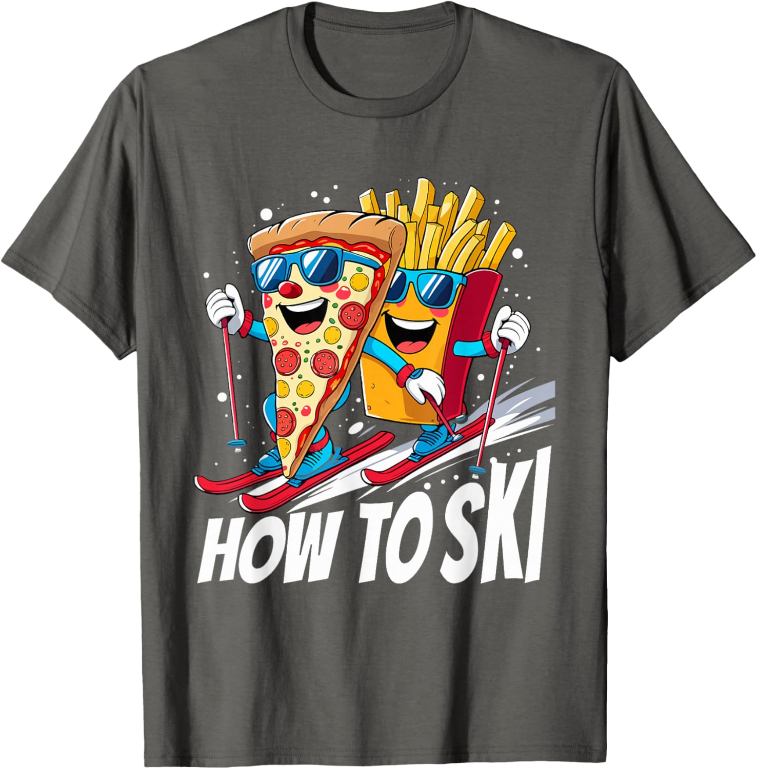 Funny Pizza French Fries Skiing T-Shirt for Ski Lovers and Enthusiasts - 4