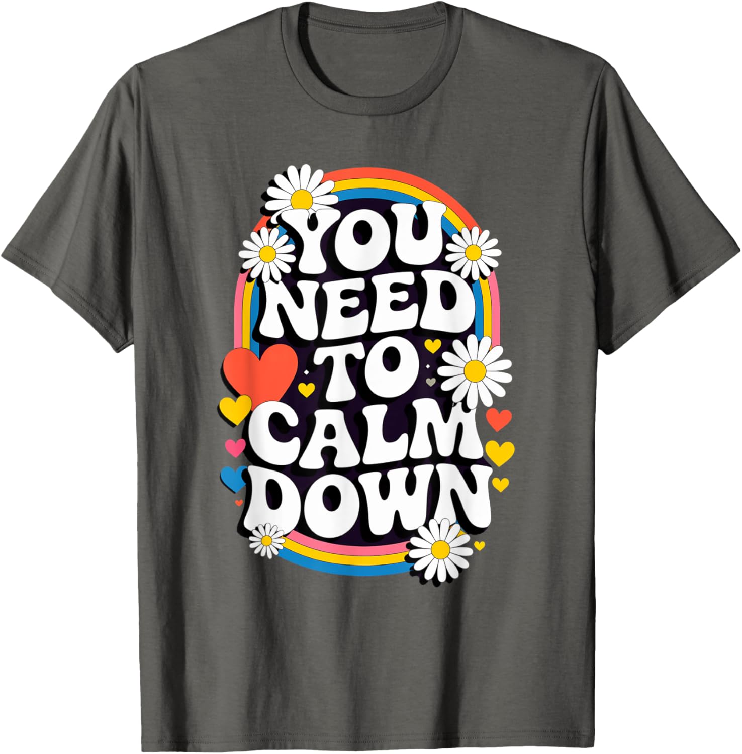 Groovy Rainbow Daisy T-Shirt for Calm Vibes and Fun Gifts - 8