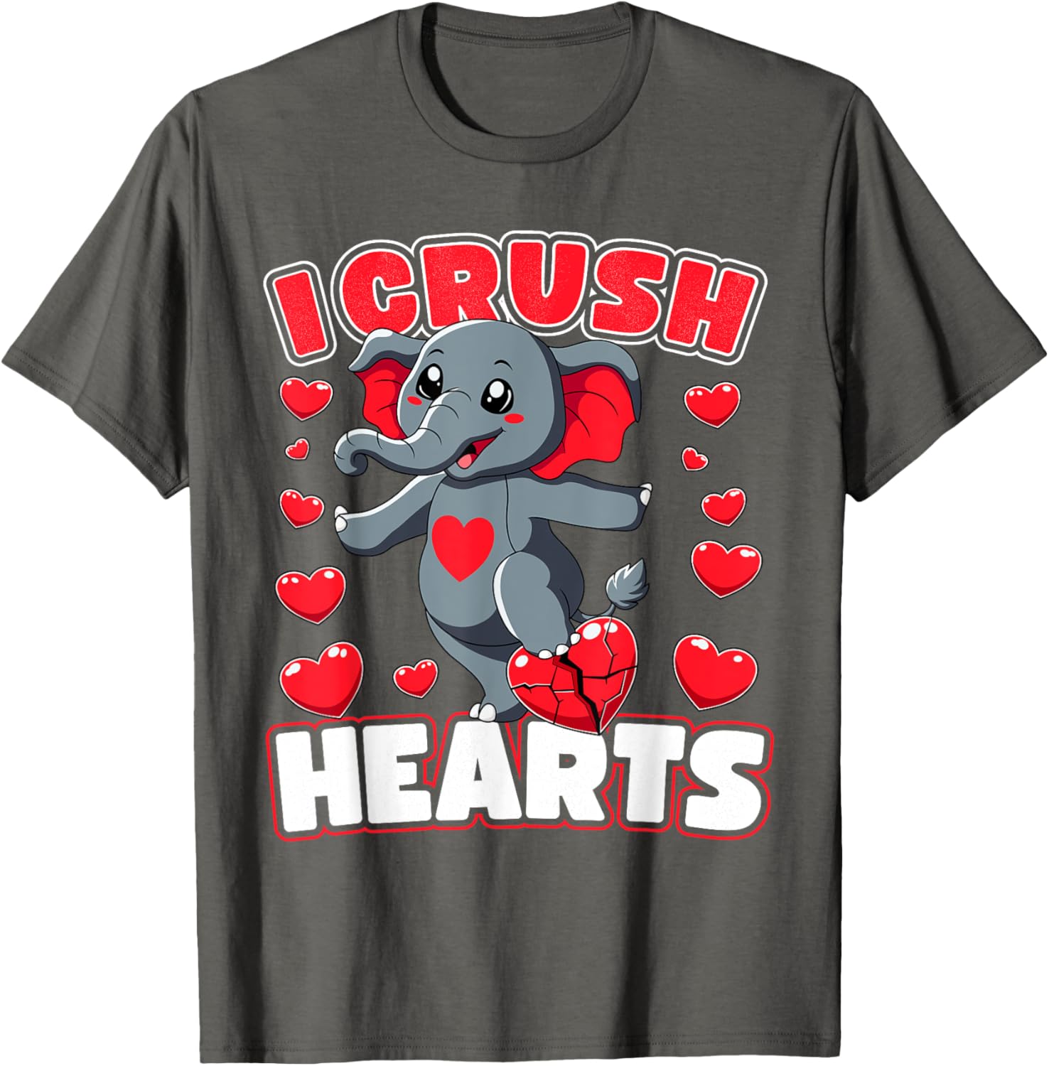 I Crush Hearts Elephant Valentine's Day T-Shirt for Boys and Toddlers - 19