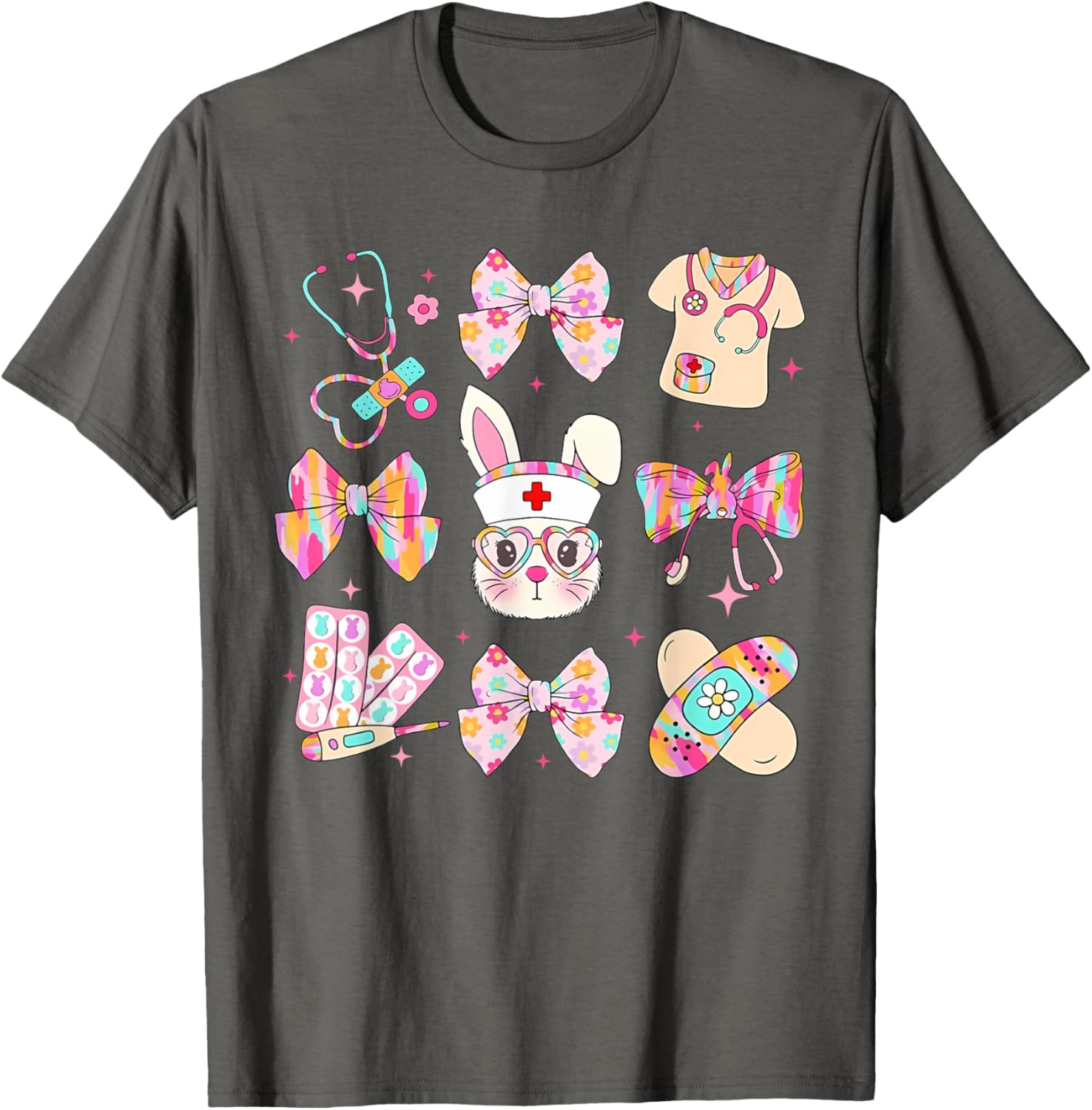 Easter Bunny T-Shirt for Nurses with Coquette Bow - Happy Easter Style - 14