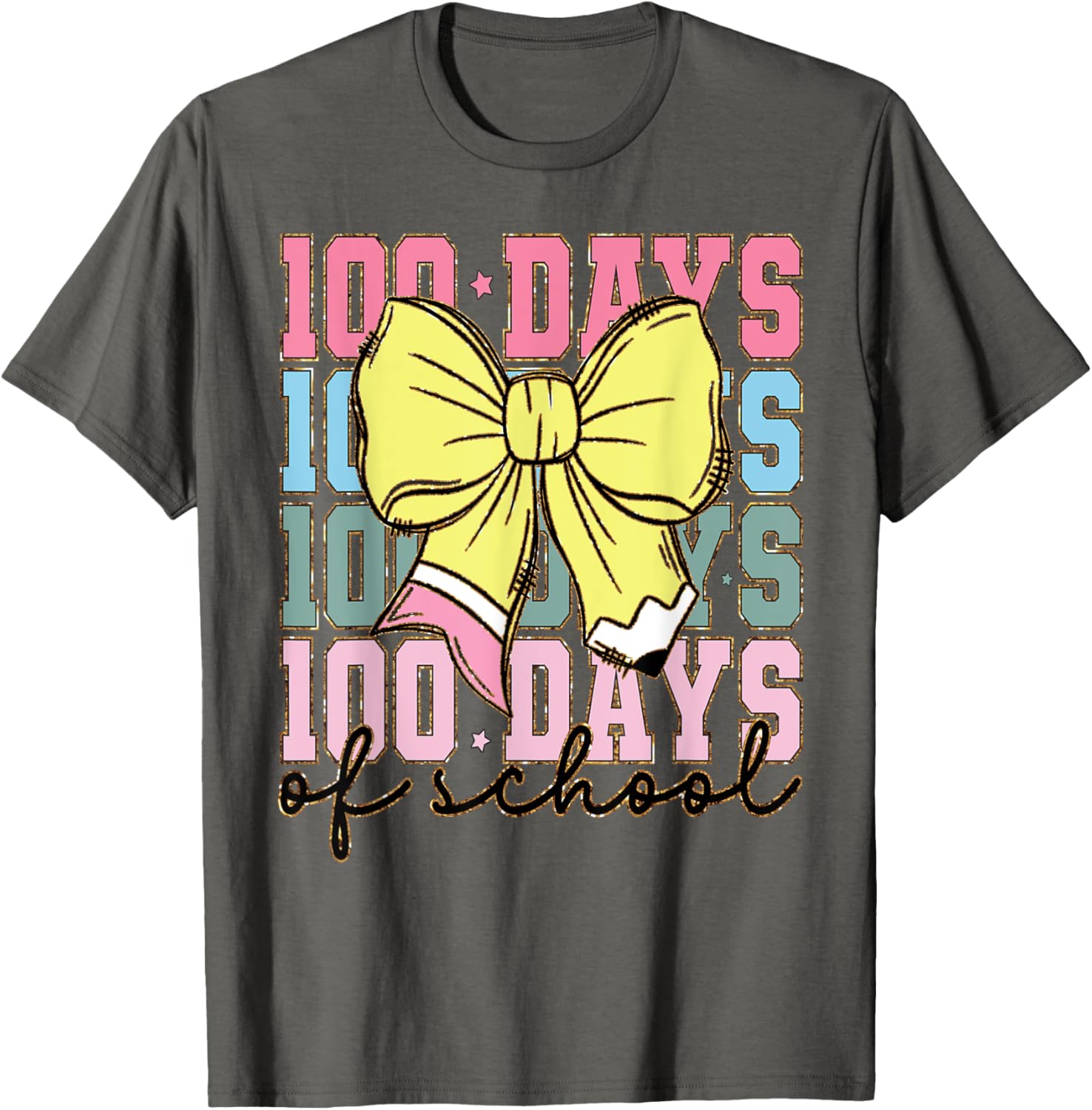 Cute 100 Days of School Coquette Bow T-Shirt for Girls - 14