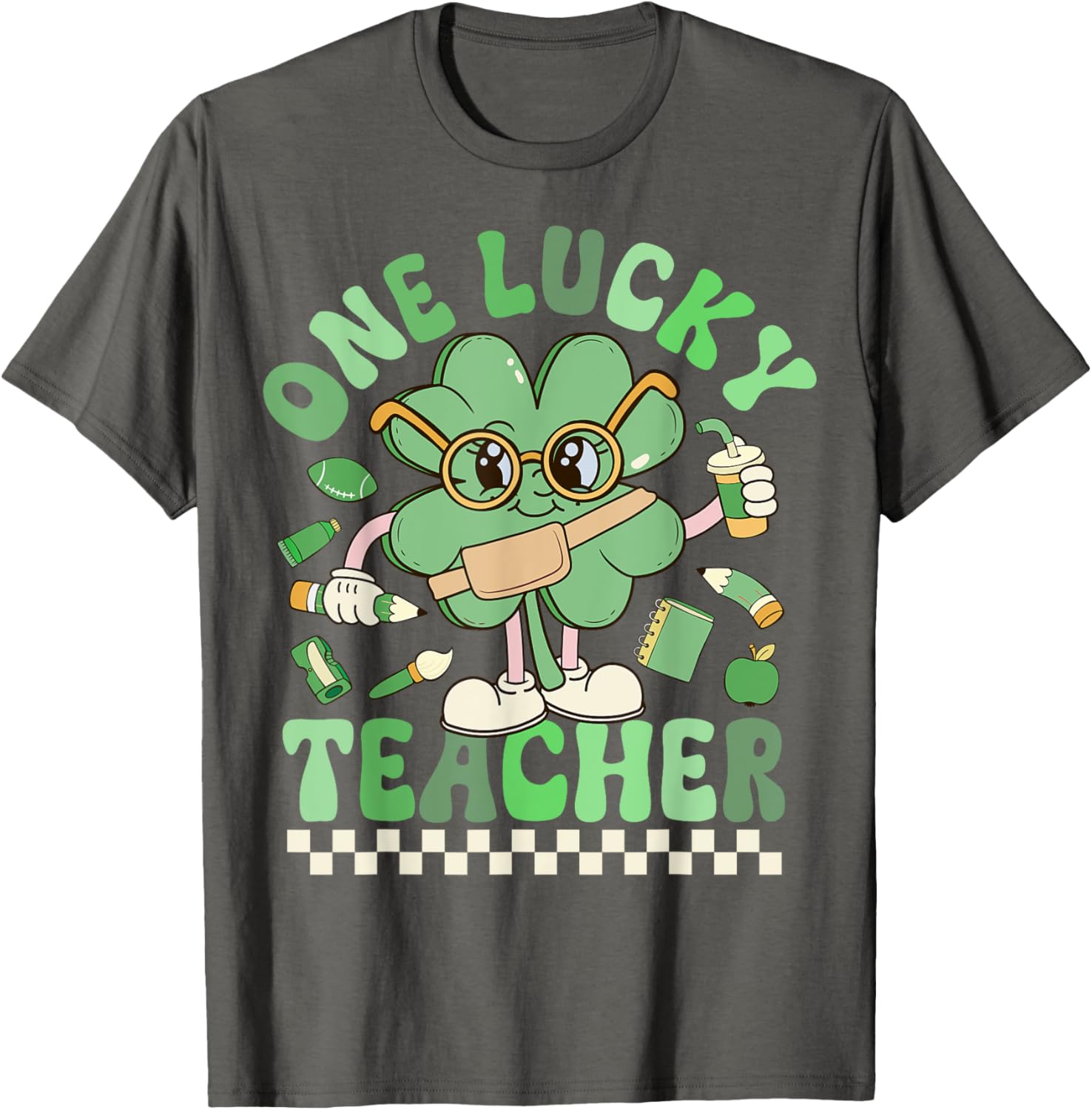 One Lucky Teacher Groovy Shamrock St Patricks Day T-Shirt for Fun Celebrations - 10