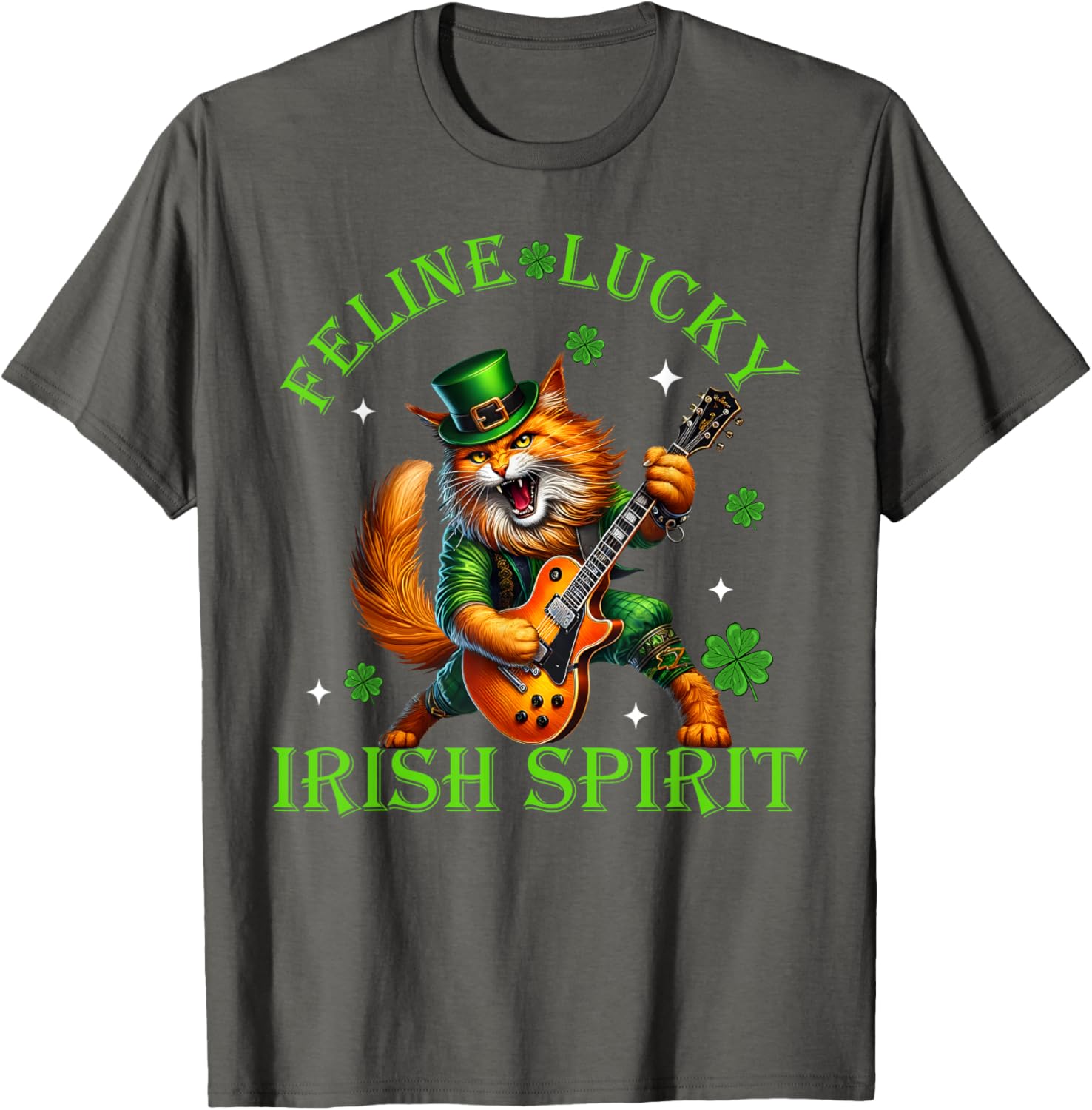 Feline Lucky St. Patrick's Day Cat Rocker T-Shirt for Men, Women, Kids - 11