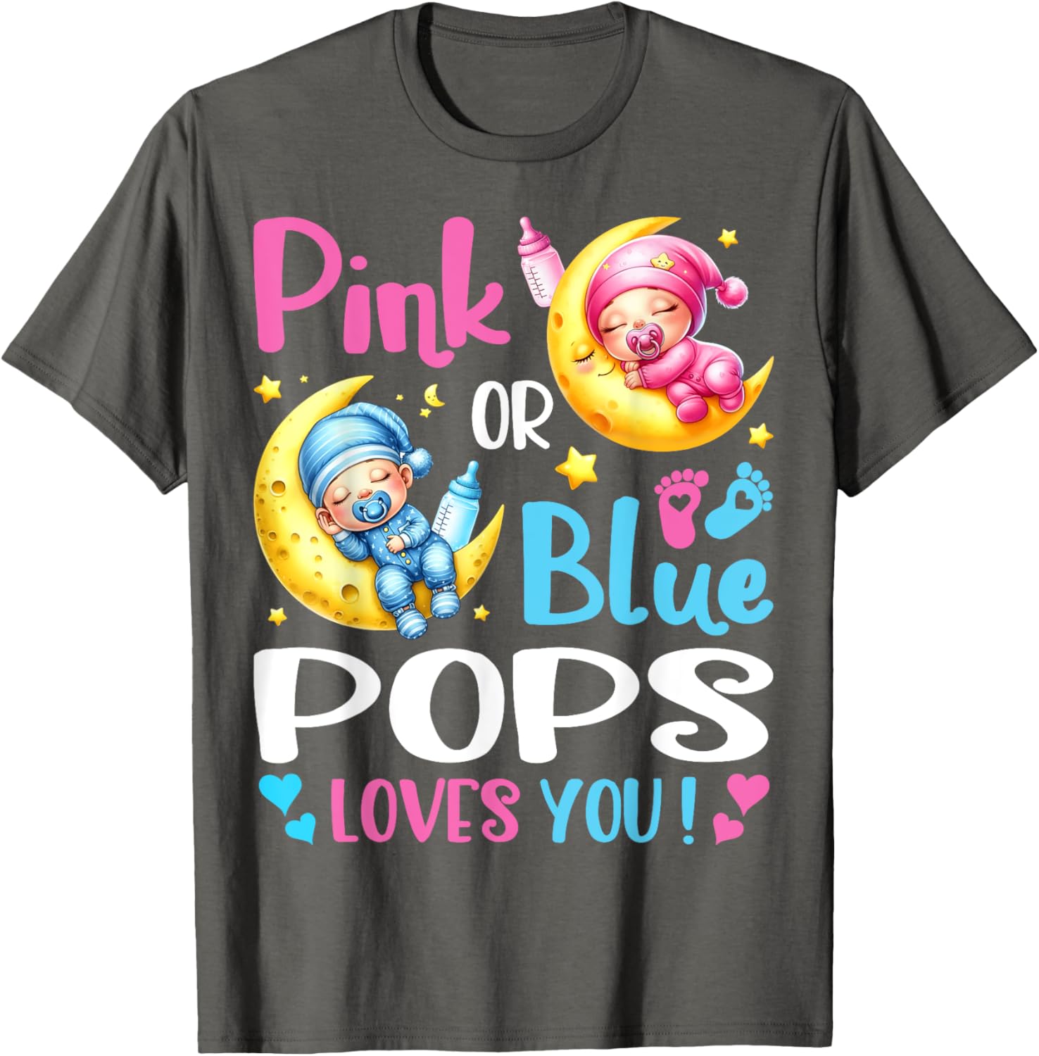 Gender Reveal T-Shirt for Kids in Pink or Blue with Pops Loves You Design - 2