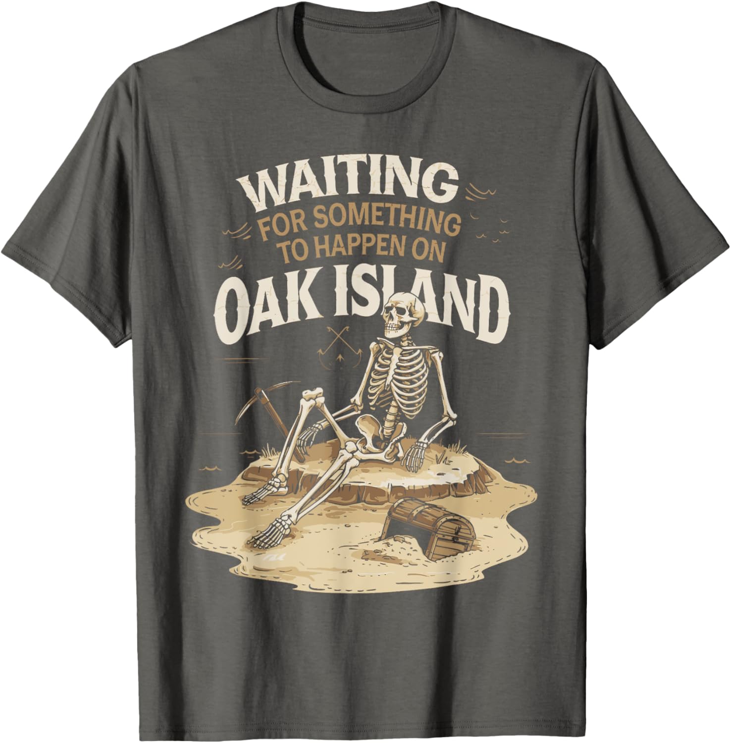 Funny Skeleton T-Shirt Waiting for Adventure on Oak Island - Unique Apparel - 3
