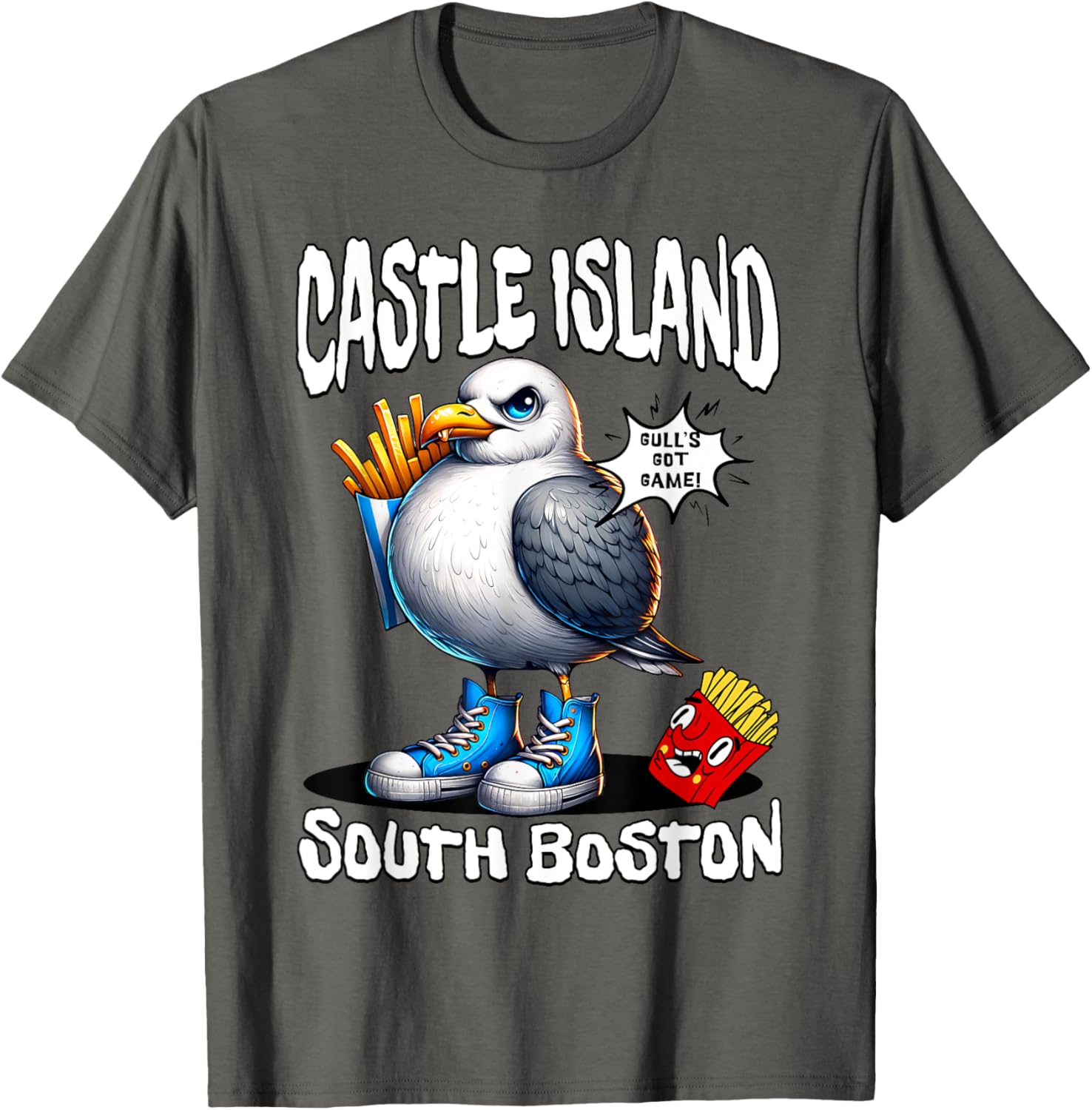 Funny Castle Island Seagull French Fries T-Shirt for Food Lovers - 13