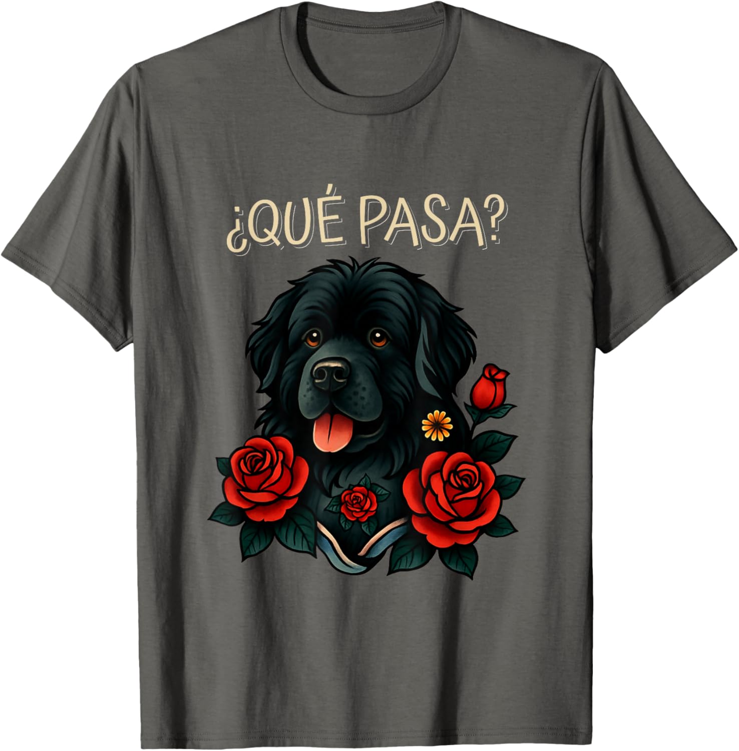 Que Pasa Newfoundland Dog Rose Tattoo T-Shirt for Pet Lovers - 5