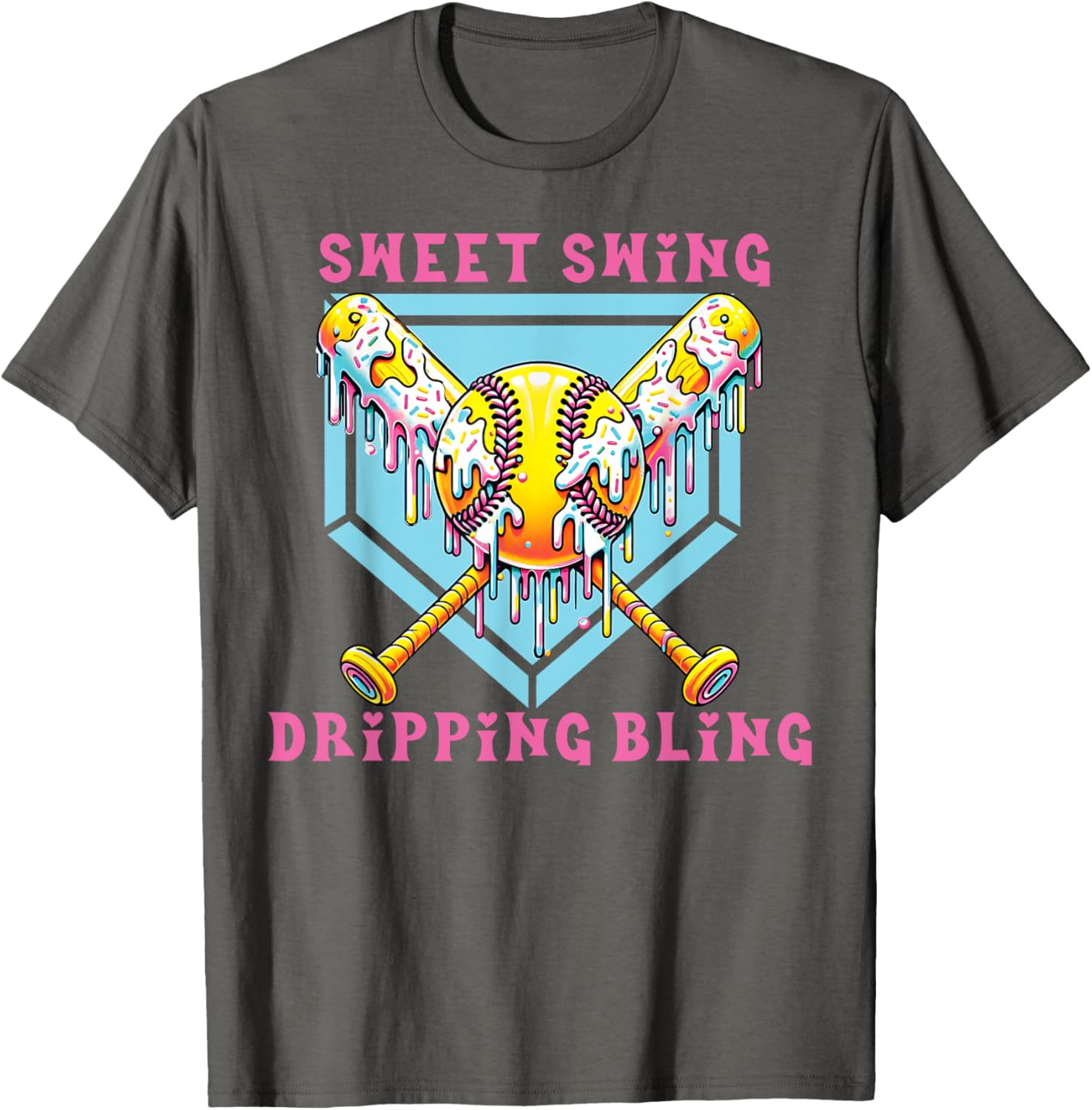 Sweet Swing Dripping Bling Softball Ice Cream Tee for Fun Play Days - 8