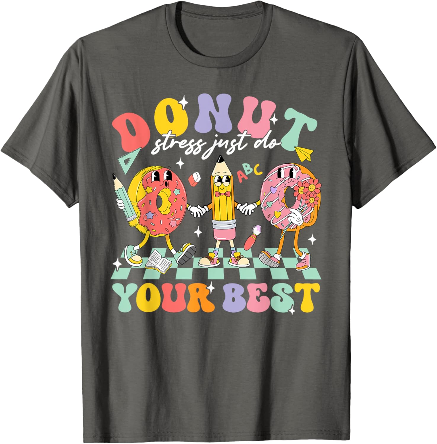 Groovy Donut Stress Test Day T-Shirt for Kids and Teachers Fun Style - 16