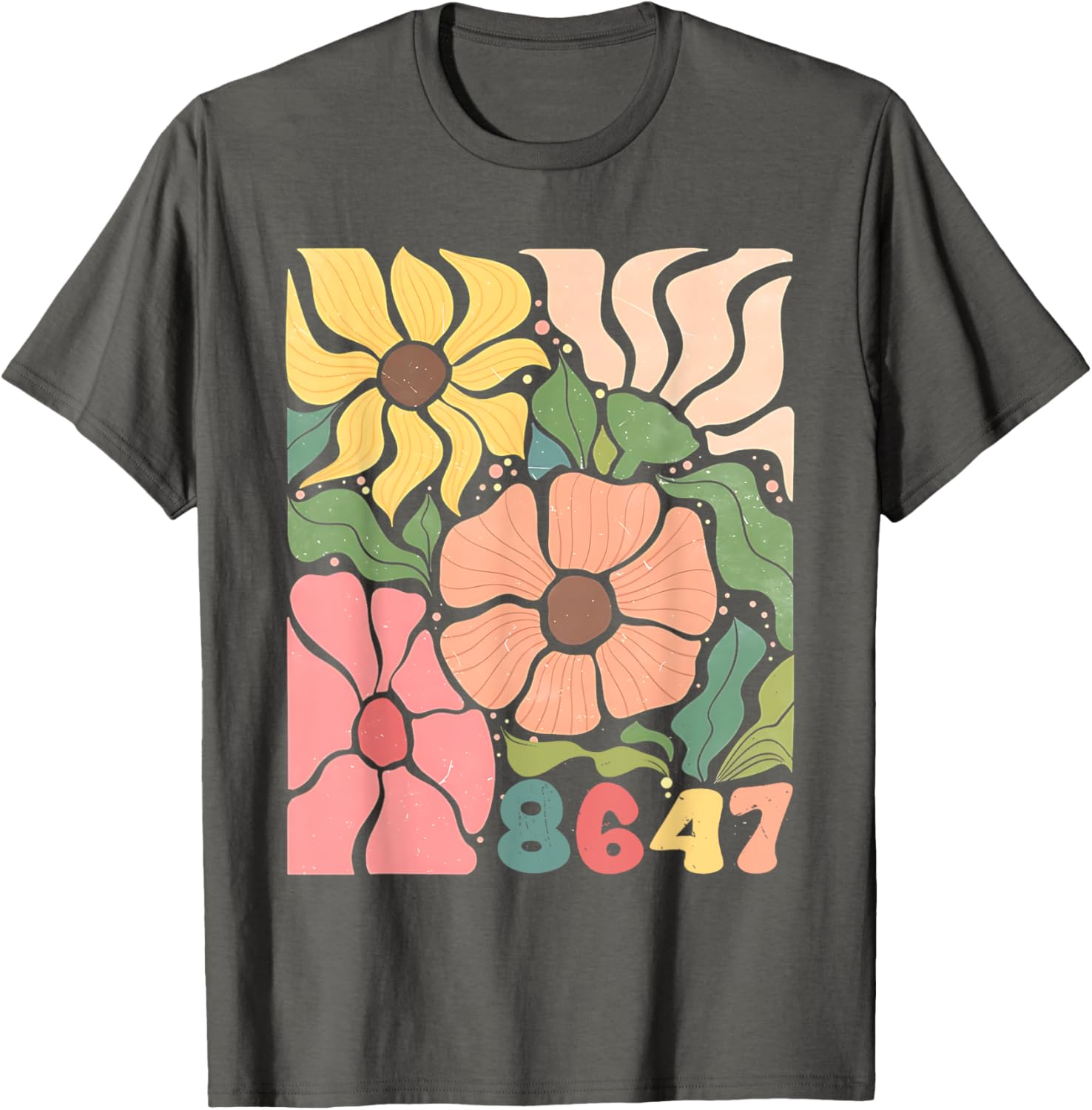 Boho Style Floral T-Shirt with Subtle Anti Trump Design for Women - 27