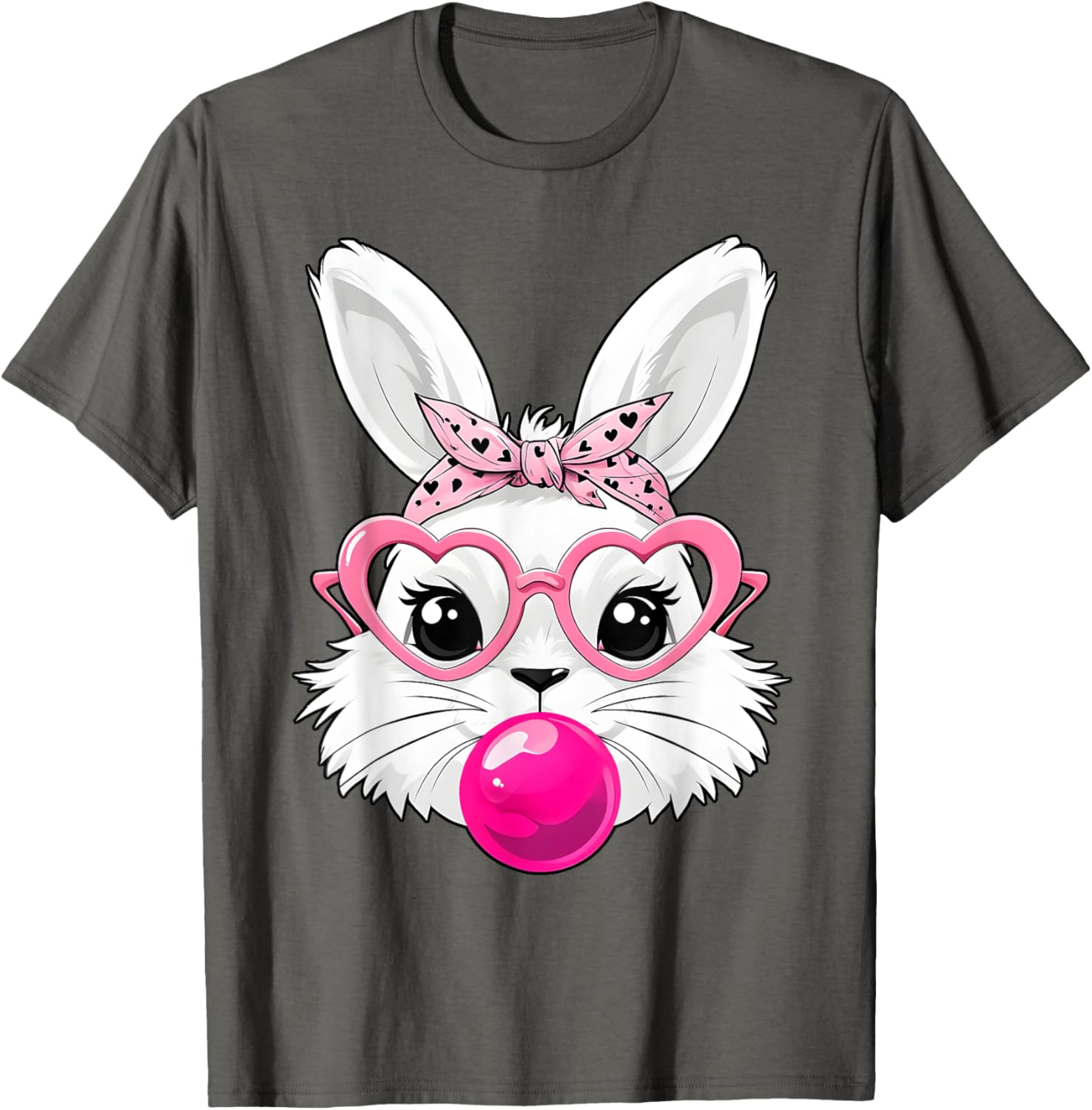 Cute Bunny Face T-Shirt with Heart Glasses for Easter Day Fun - 7