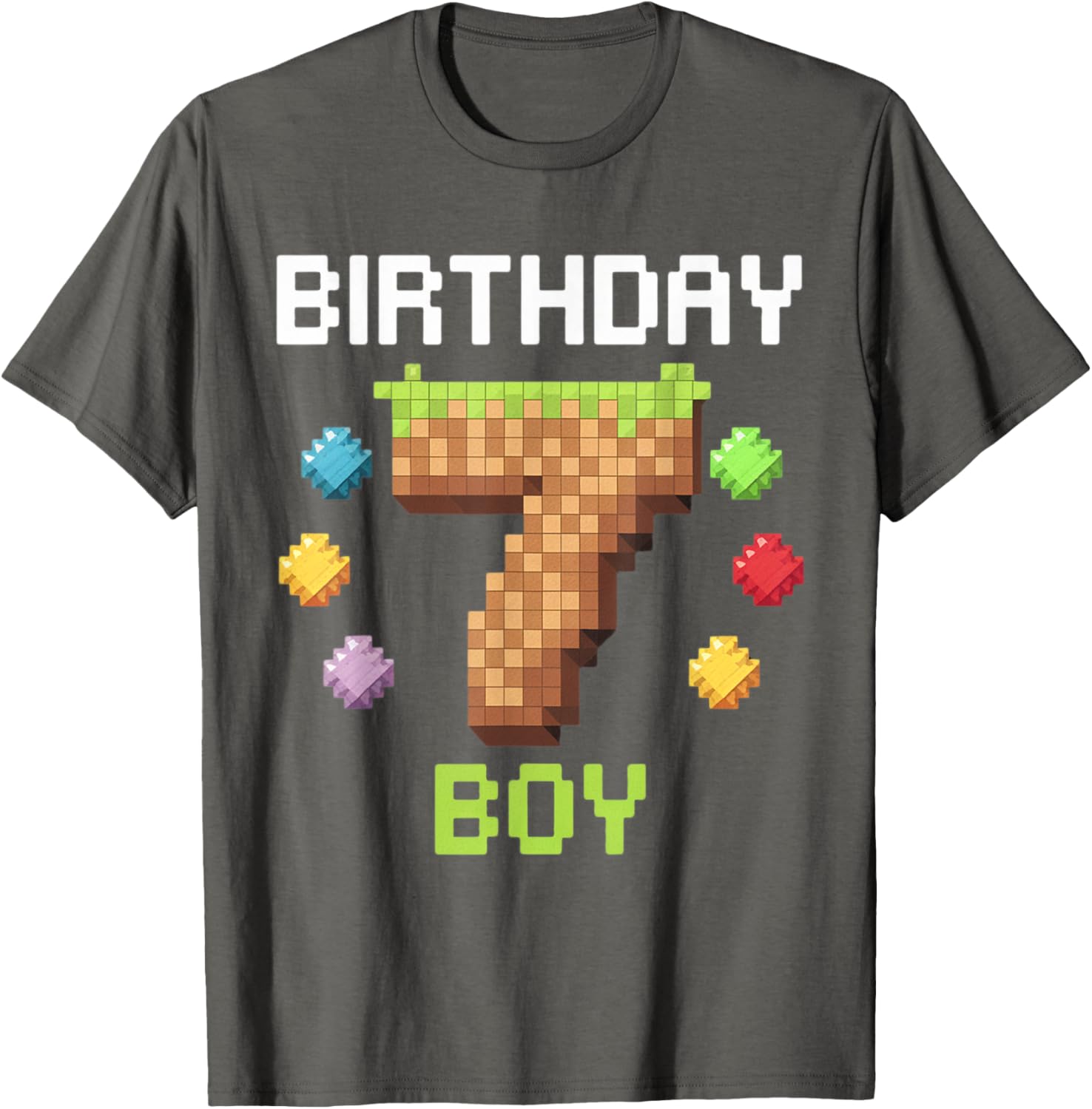 Birthday Boy Gamer 7th Birthday Pixel Number T-Shirt for Kids - 1