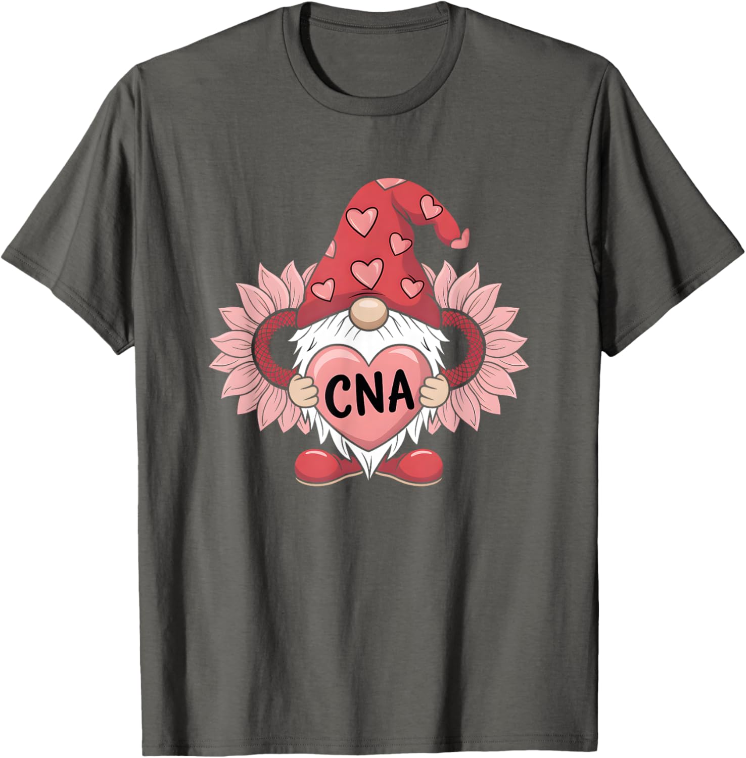 CNA Nurse Gnome Heart Sunflower Valentine's Day T-Shirt Gift Idea - 3