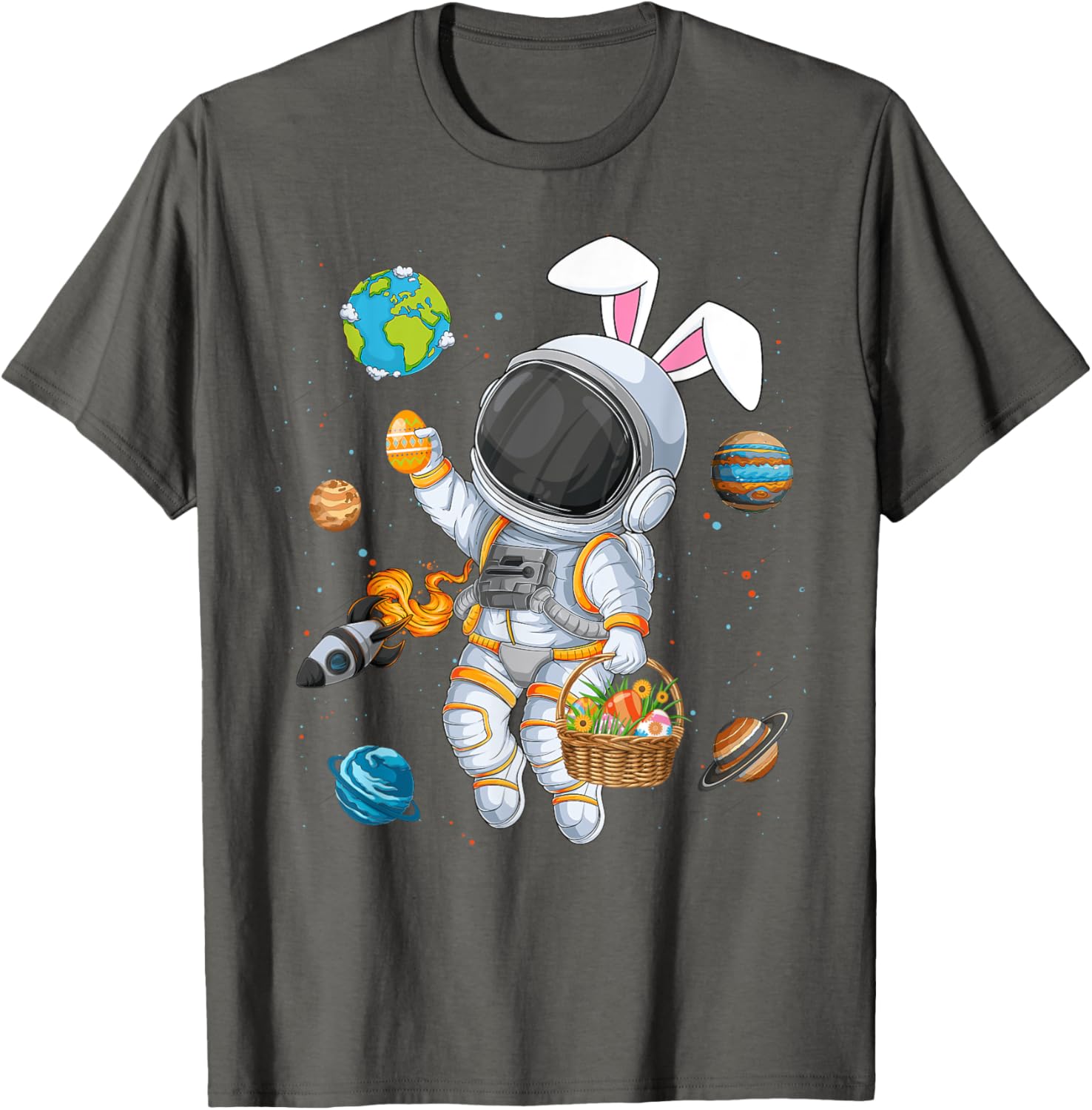 Funny Astronaut Bunny Ears Easter T-Shirt for Boys and Kids - 4