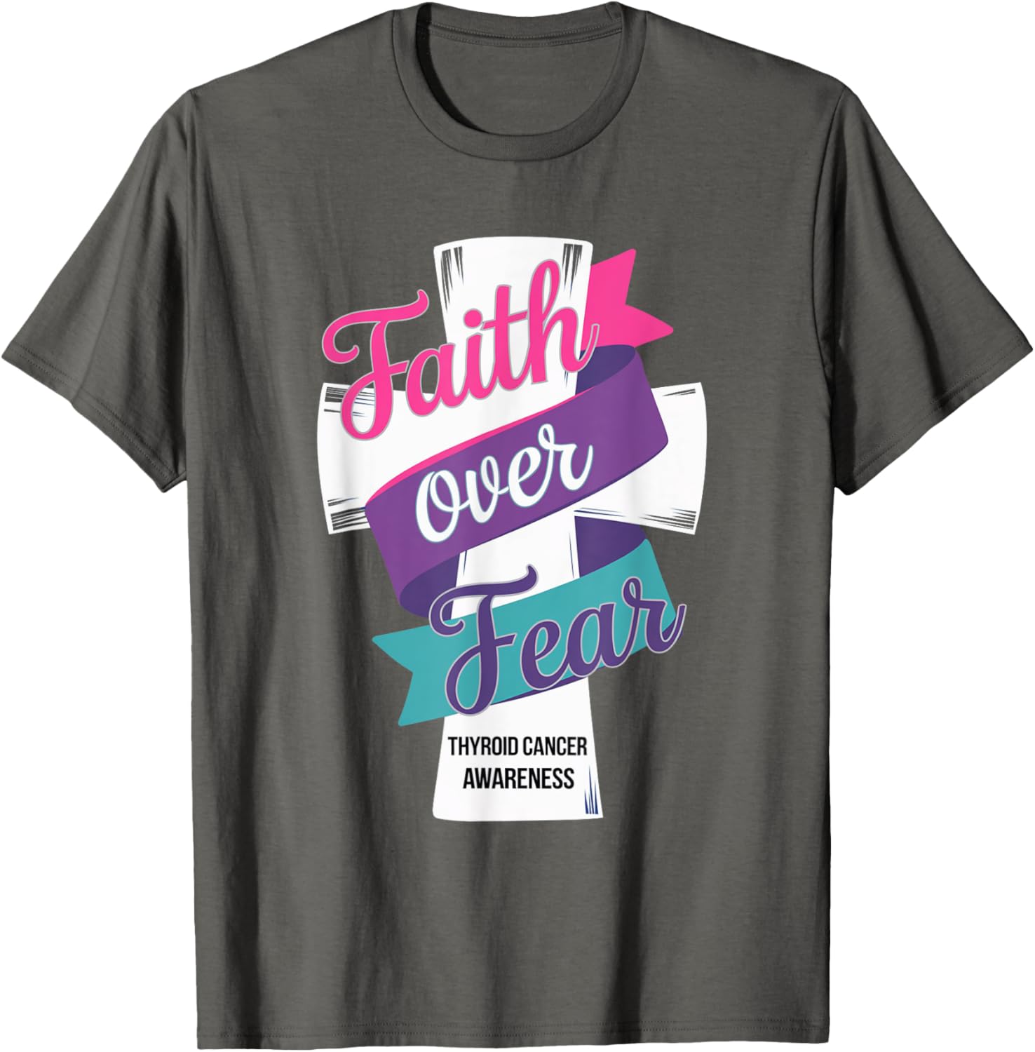 Faith Over Fear Thyroid Cancer Awareness T-Shirt for Hopeful Support - 11