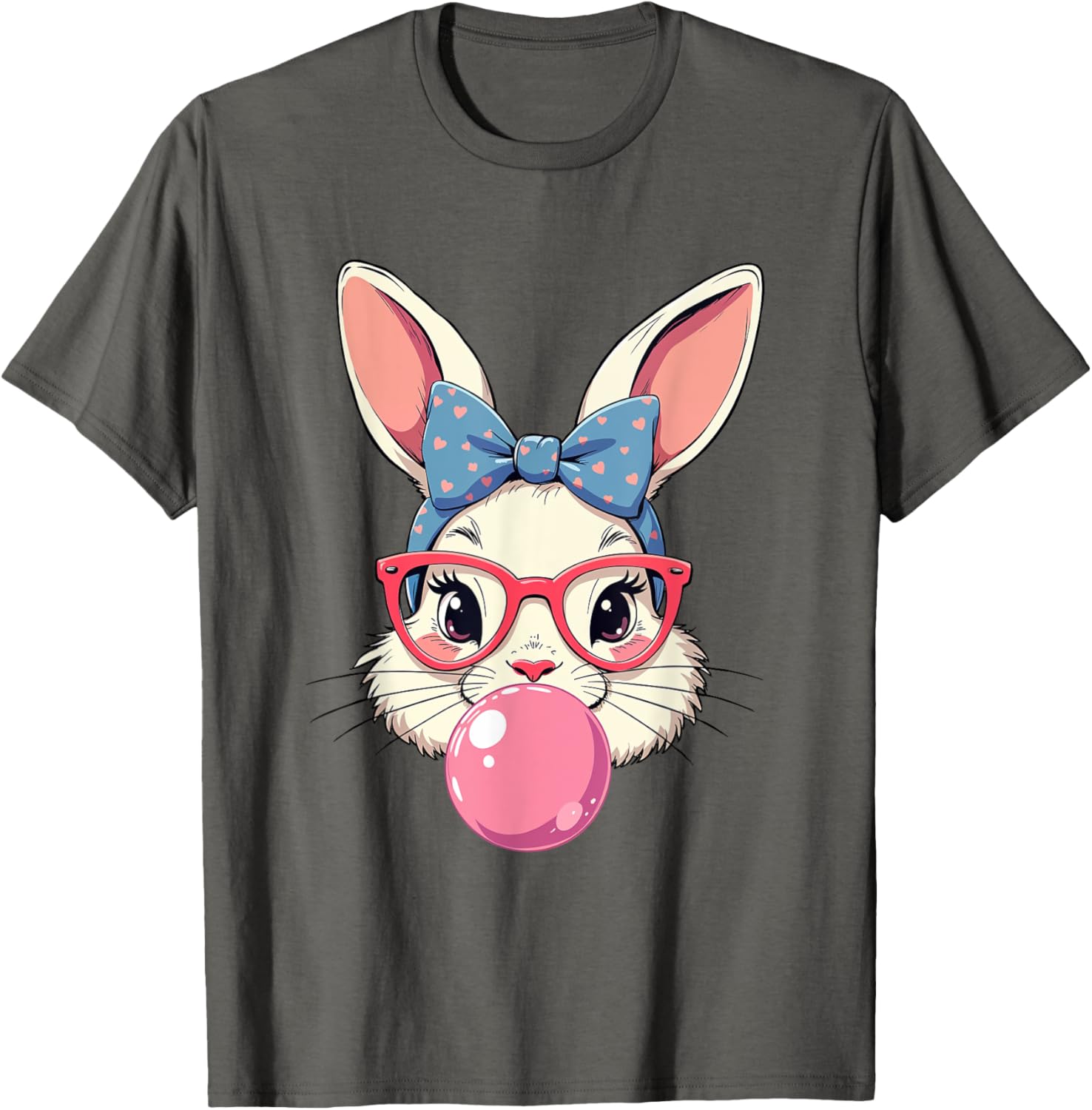 Cute Bunny Face T-Shirt with Heart Glasses and Bandana for Easter Fun - 14