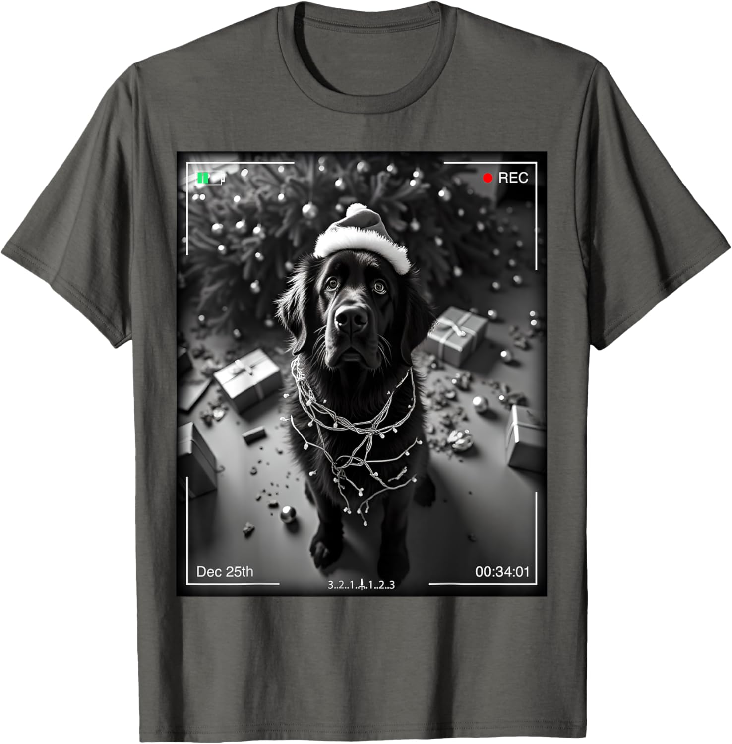 Cute Christmas Newfoundland Dog Caught on Camera T-Shirt for Dog Lovers - 3