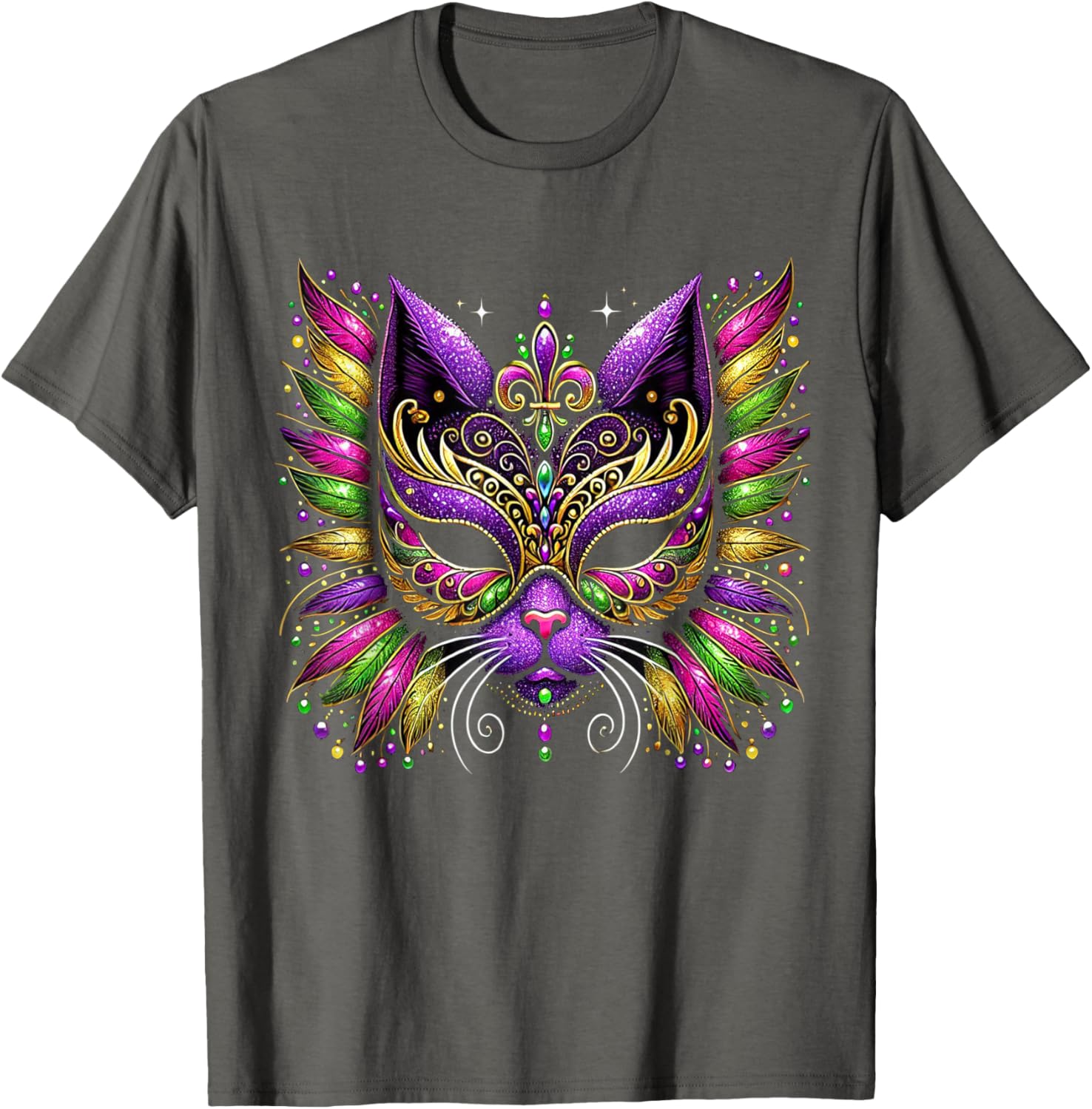 Mardi Gras Cat Mask T-Shirt for Women and Kids Perfect for 2025 Celebrations - 2