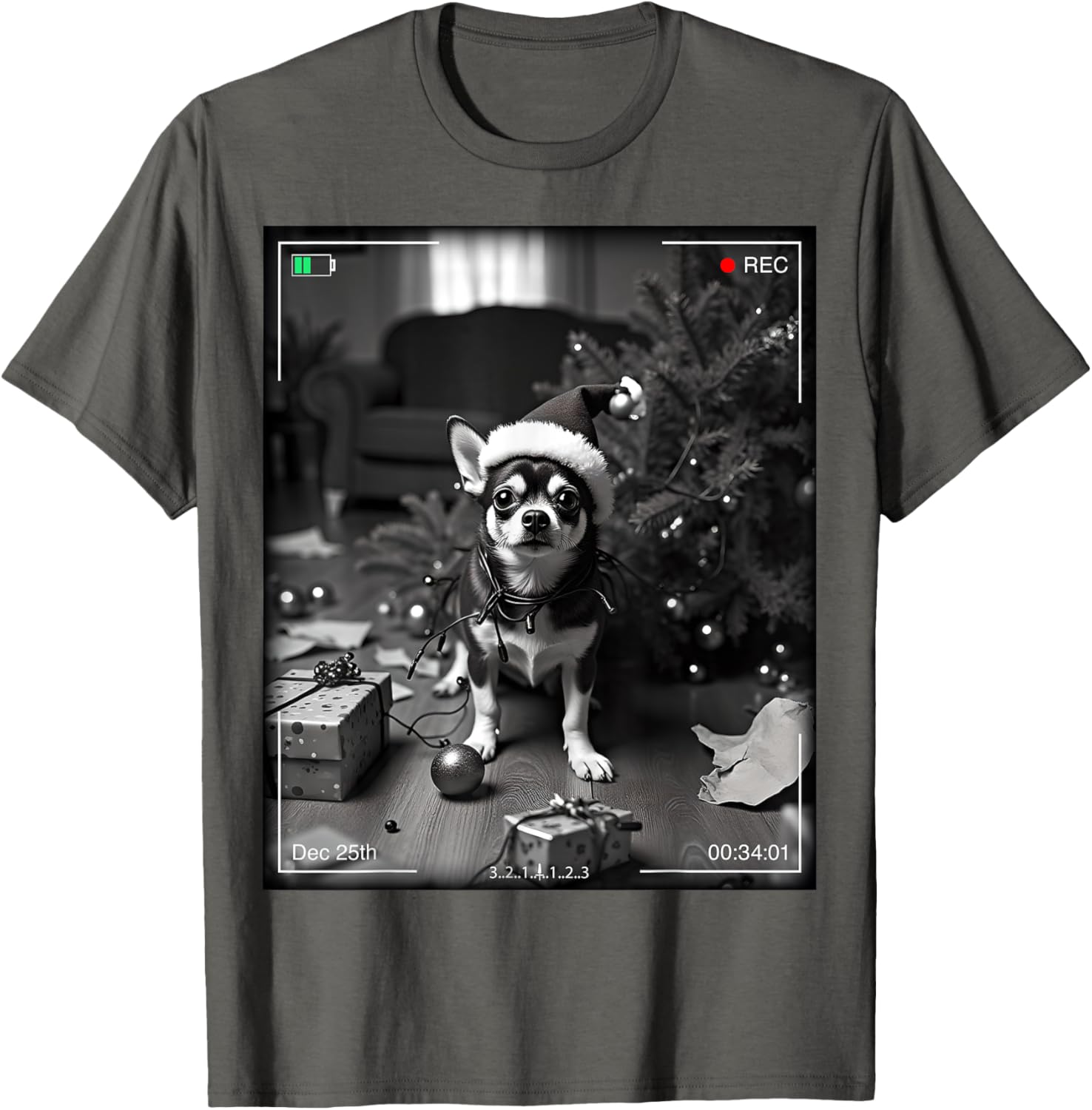 Christmas Chihuahua Caught On Camera T-Shirt for Holiday Cheer - 5