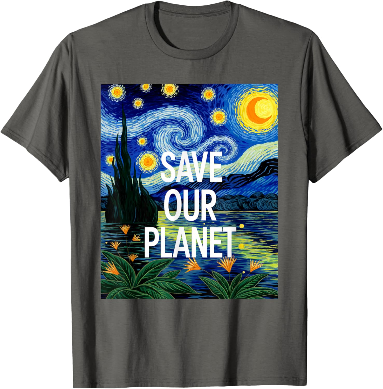 Save Our Planet Starry Night Nature Art T-Shirt for Eco Activists - 2