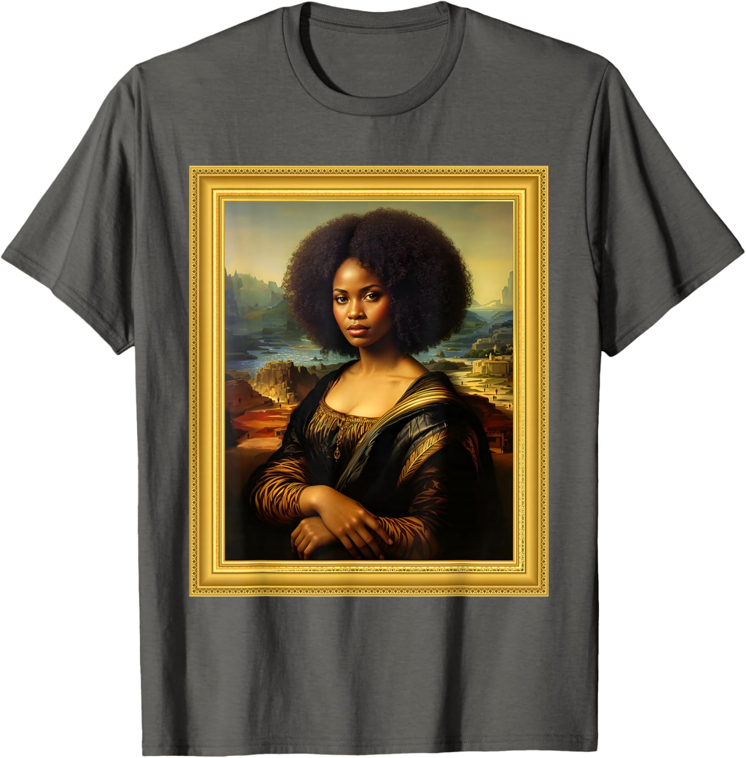 Black Mona Lisa Afro Queen T-Shirt for Black History Month Celebration - 8