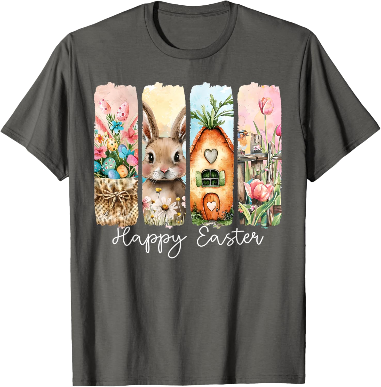 Happy Easter Bunny Chick Eggs Floral T-Shirt for Cute Spring Style - 13
