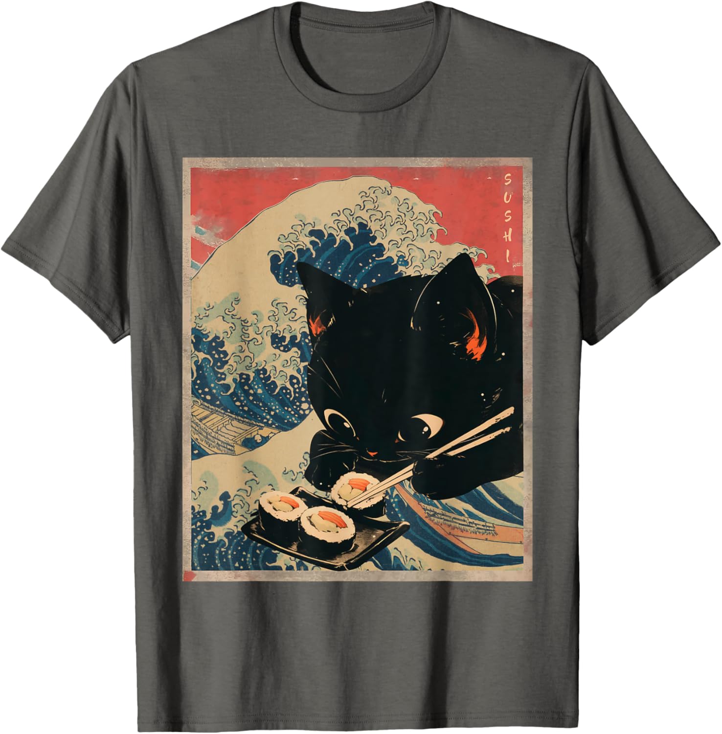 Kawaii Sushi Cat T-Shirt Cute Japanese Anime Clothing for Cat Lovers - 7