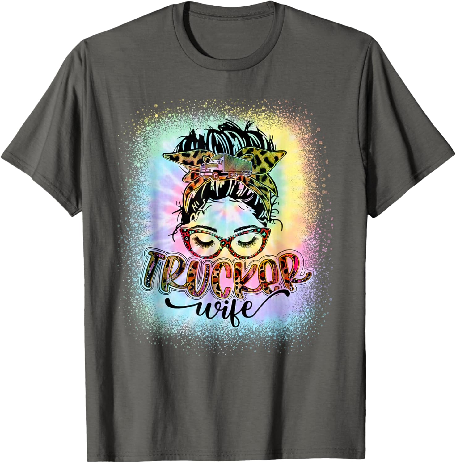 Trucker Wife Life Messy Bun Tie Dye T-Shirt for Stylish Moms - 13