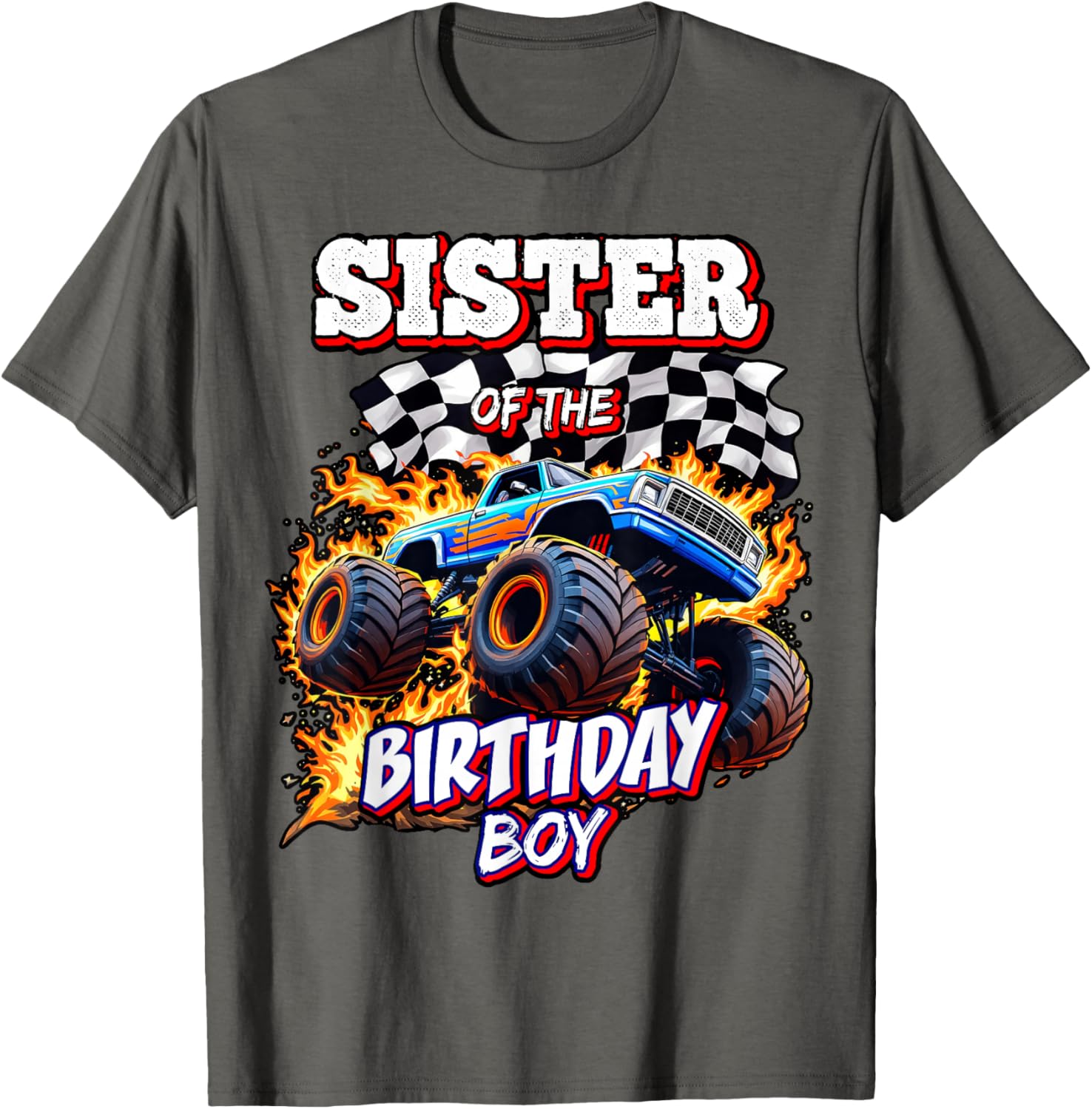 Sister of the Birthday Boy Monster Truck T-Shirt for Fun Celebrations - 10