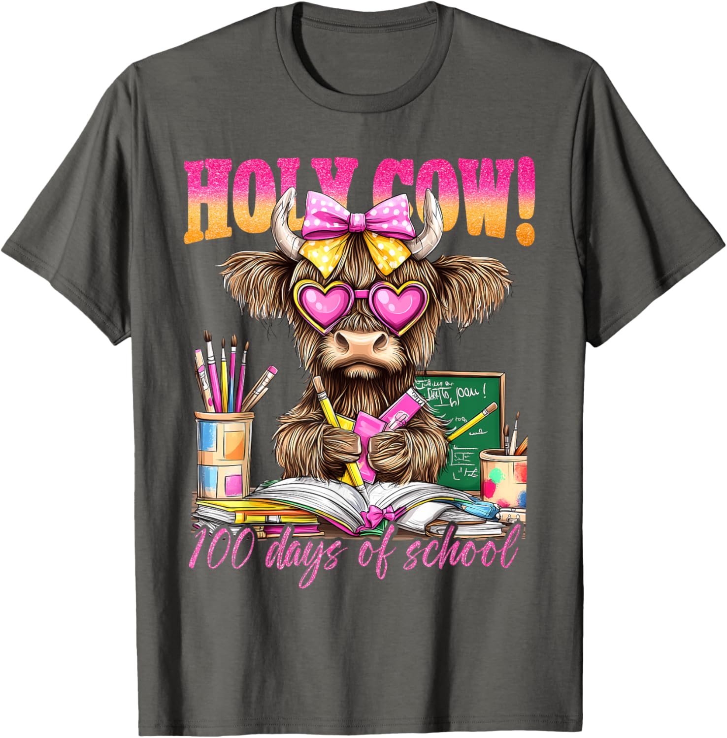 Cute Highland Cow 100 Days of School T-Shirt for Teachers and Kids - 21