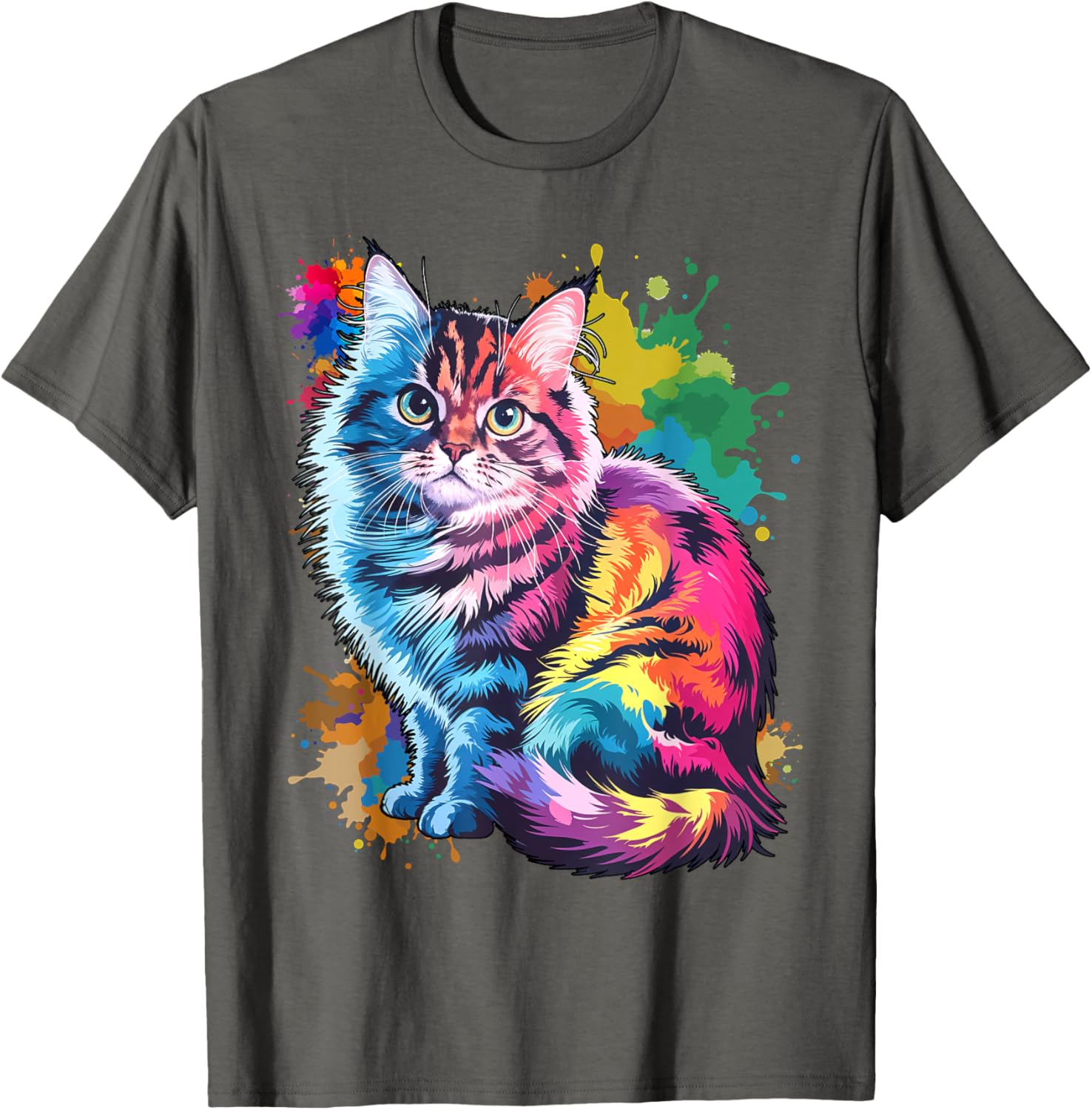 Colorful Watercolor Cat T-Shirt for Men and Women - Fun Cat Lover Tee - 2