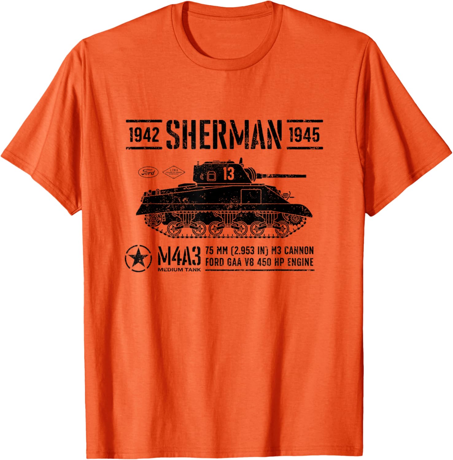 Sherman M4A3 WWII Vintage Tank T-Shirt for Military History Fans - 1