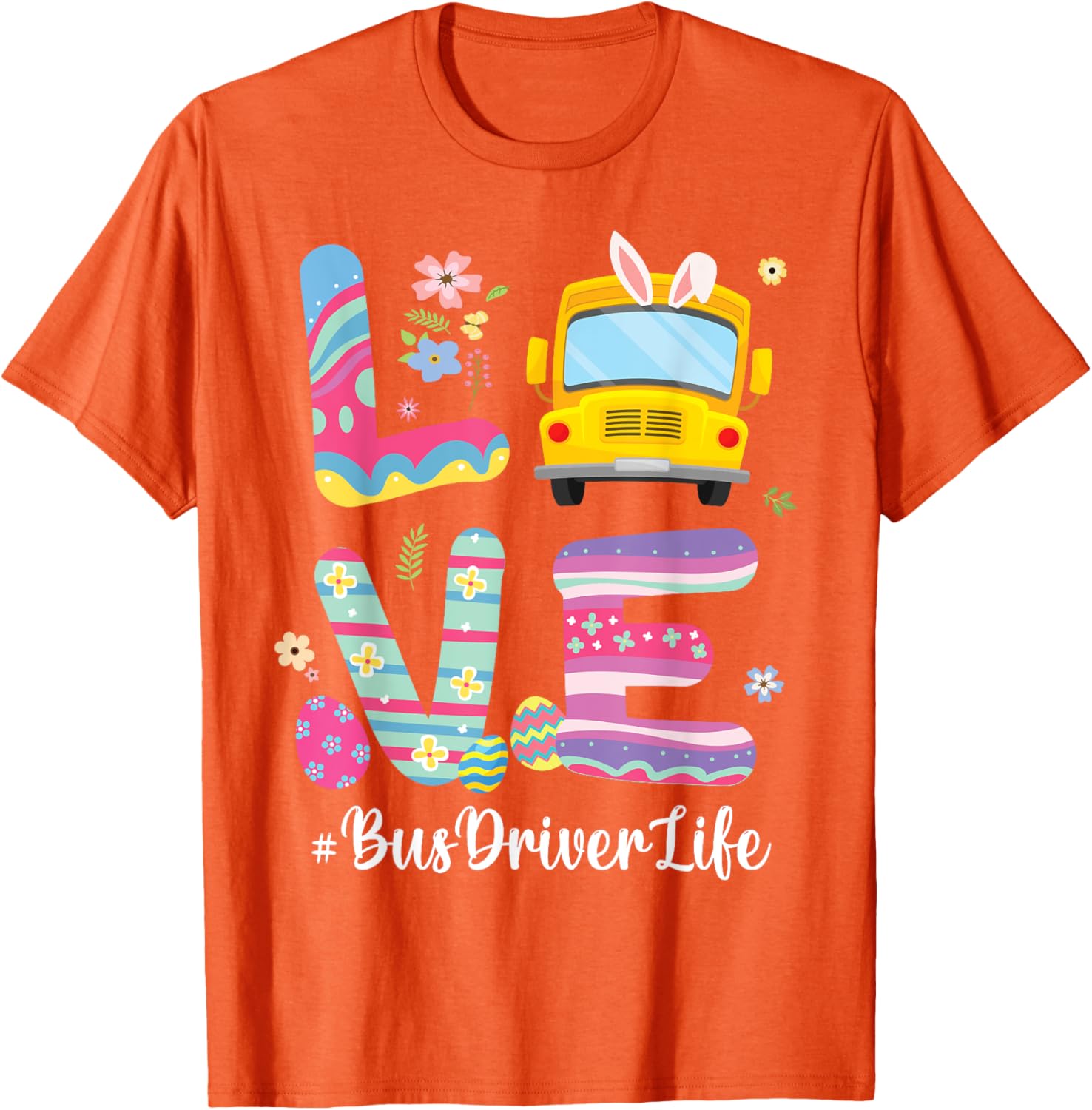 Bus Bunny Flowers Easter Eggs T-Shirt for Fun School Bus Drivers - 11
