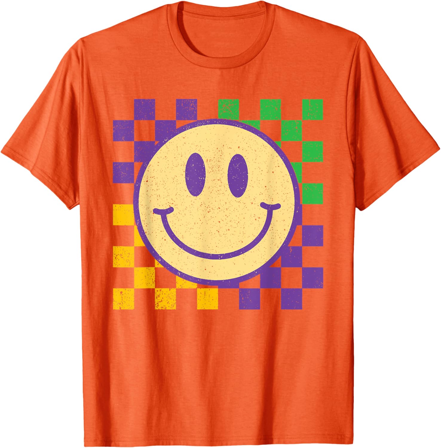 Groovy Mardi Gras Smile Face Checkered T-Shirt for Men, Women, Kids - 7