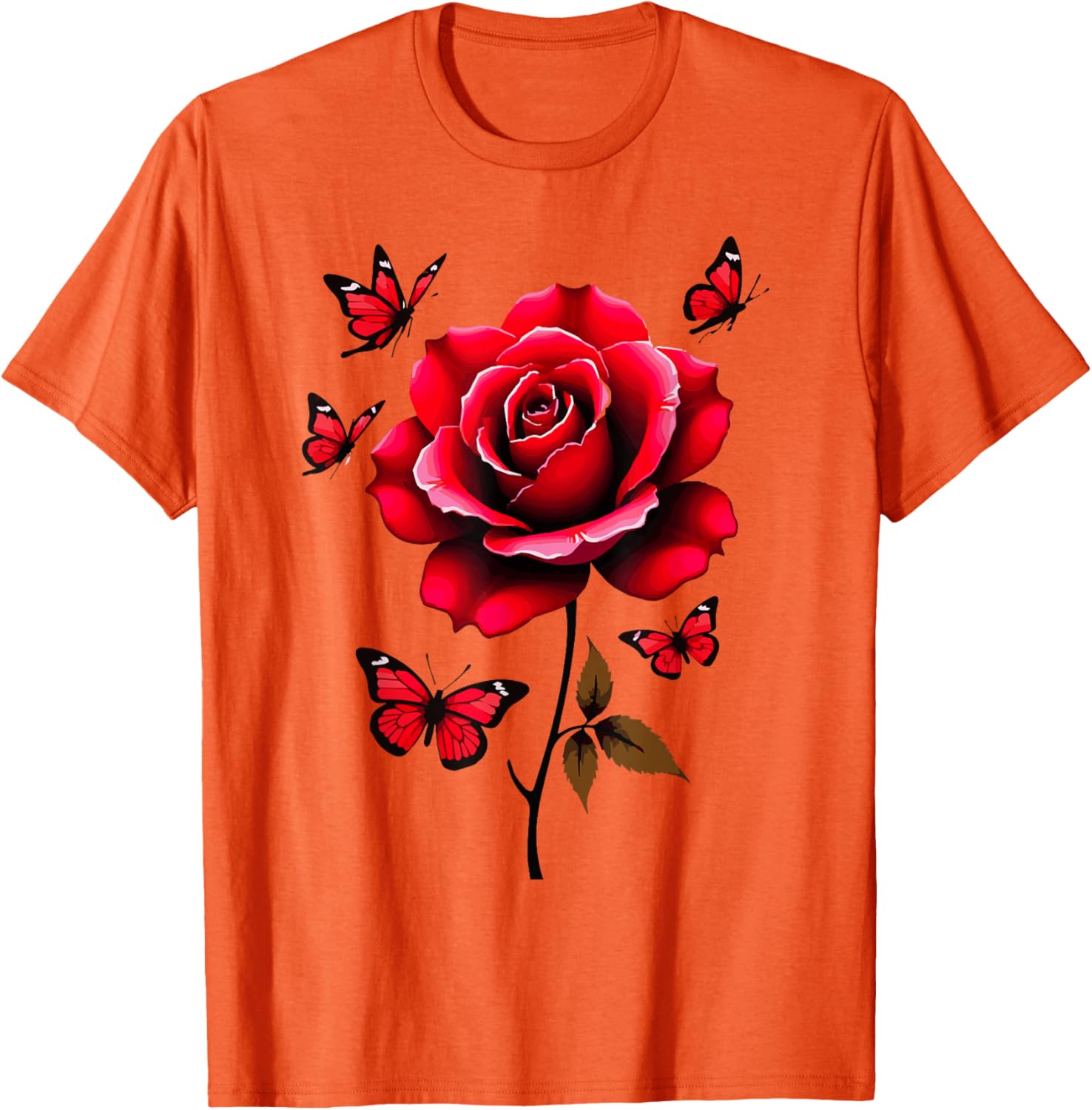 Red Rose and Butterflies Floral Spring T-Shirt for Aesthetic Lovers - 9
