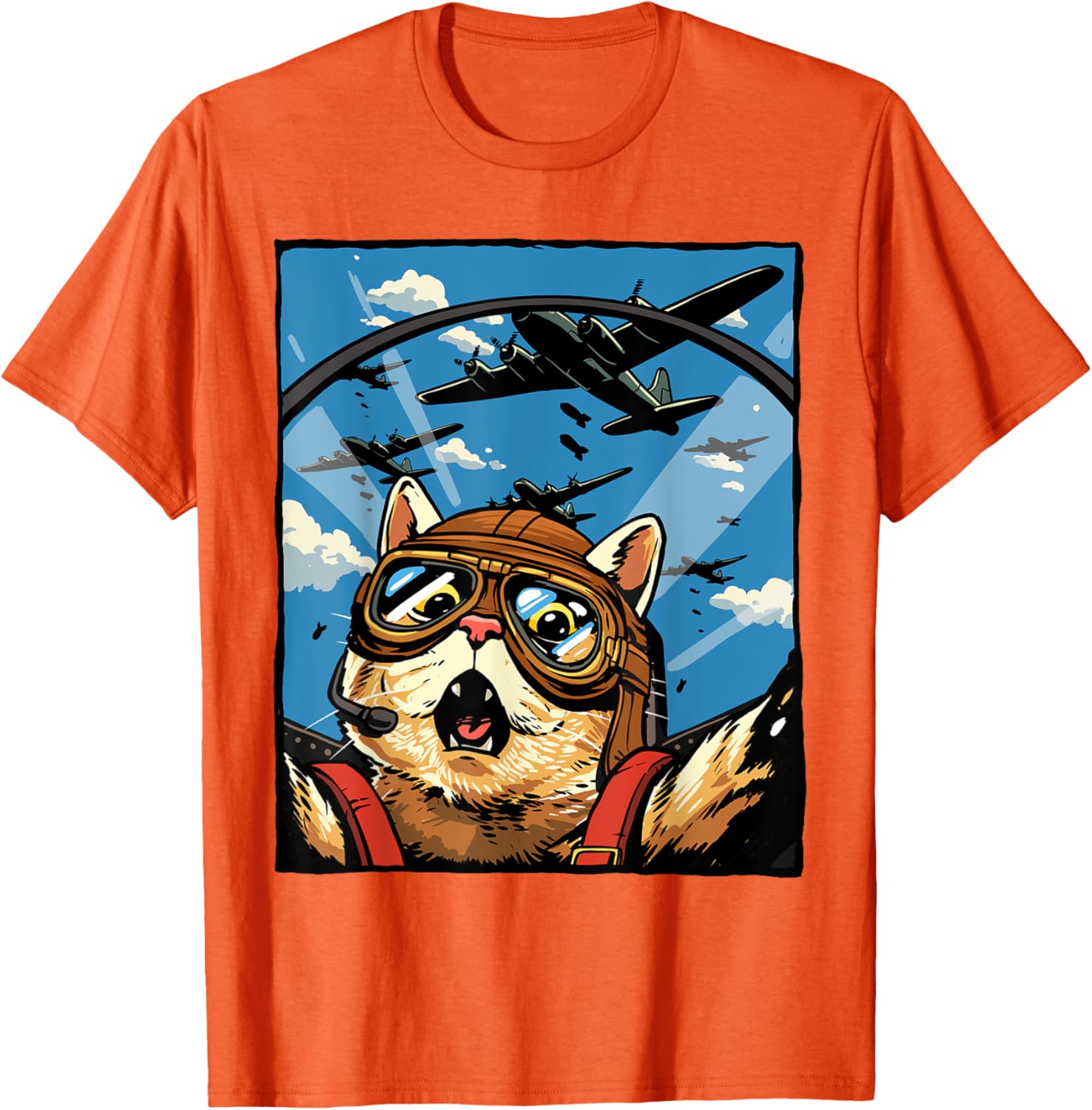Funny Cat Pilot Jet Fighter T-Shirt for Cat Lovers and Meme Fans - 6