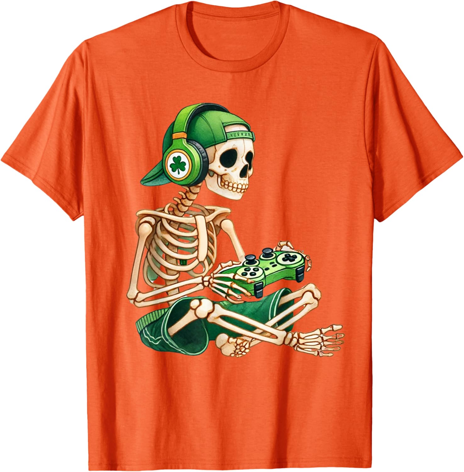 St Patricks Day Skeleton Leprechaun Gamer T-Shirt for Boys - 16
