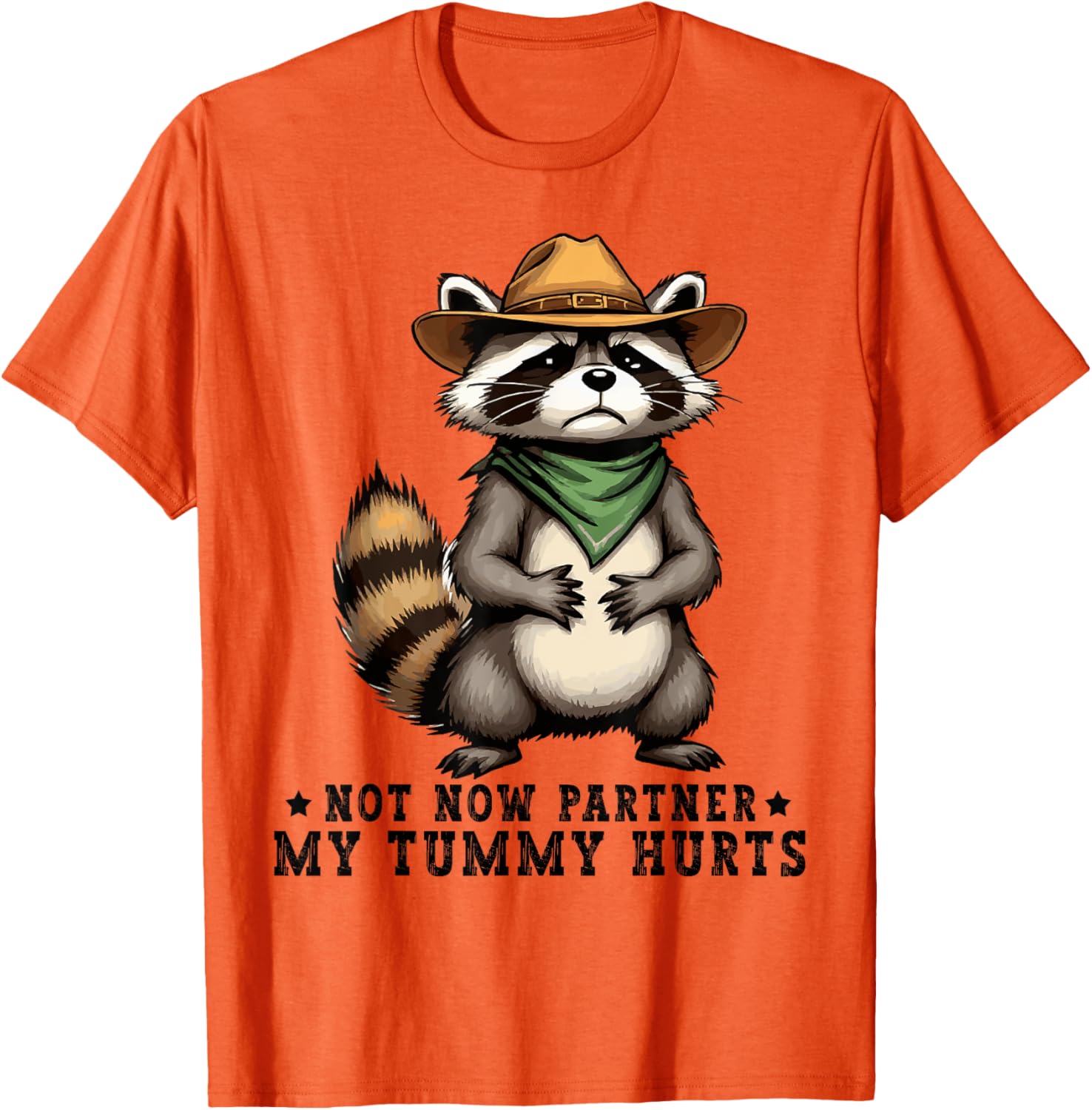 Funny Raccoon Cowboy T-Shirt for Kids My Tummy Hurts Humorous Design - 1