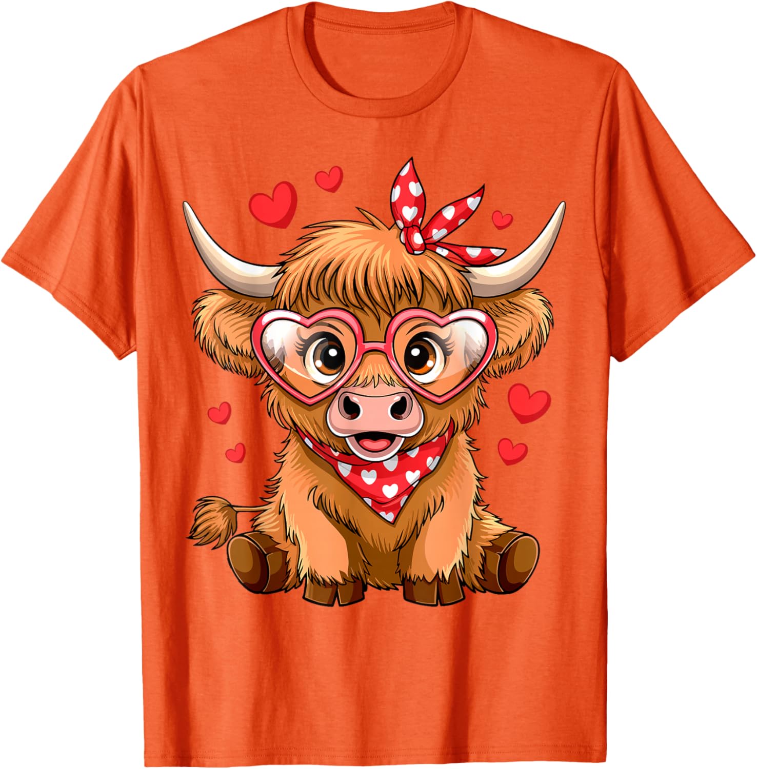 Funny Highland Cow Valentine's Day T-Shirt with Heart Design for Women - 1