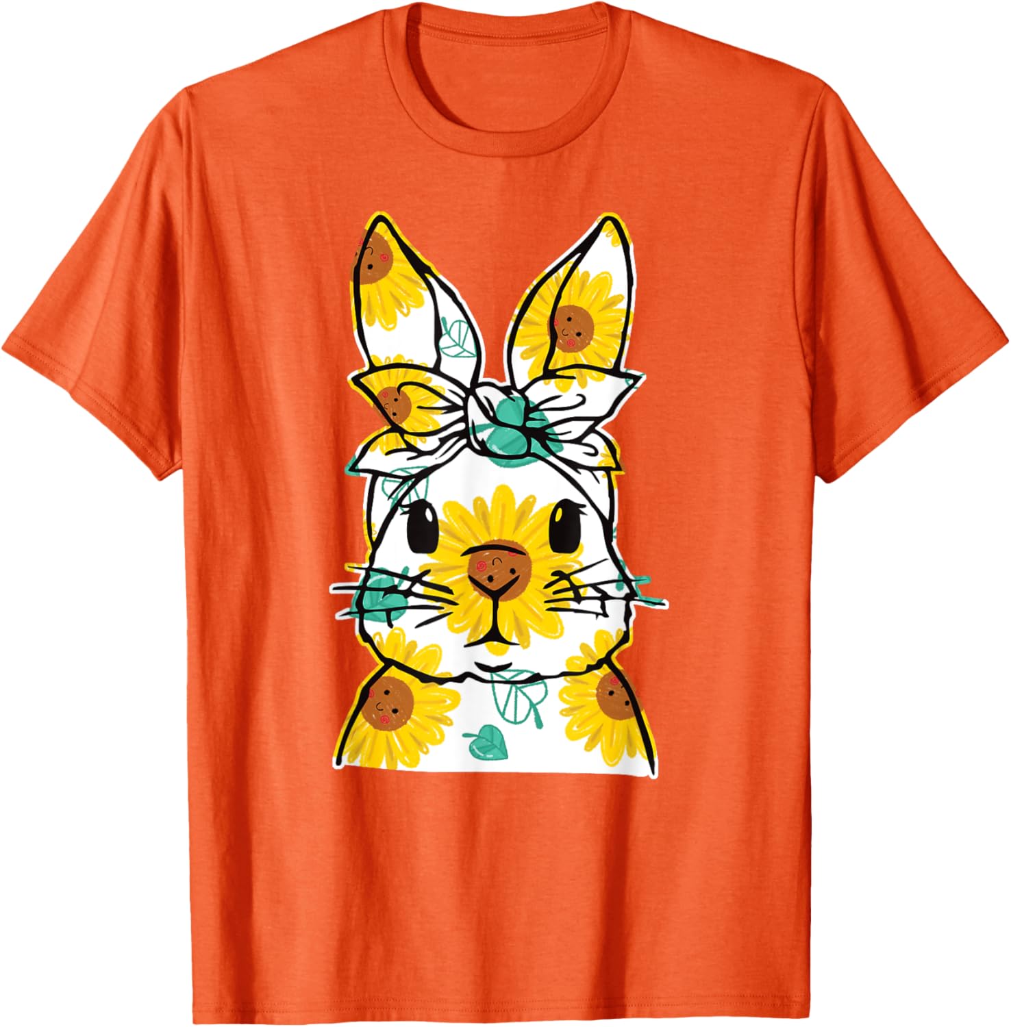 Happy Easter Bunny Sunflower Women's T-Shirt Cute Rabbit Face Design - 19