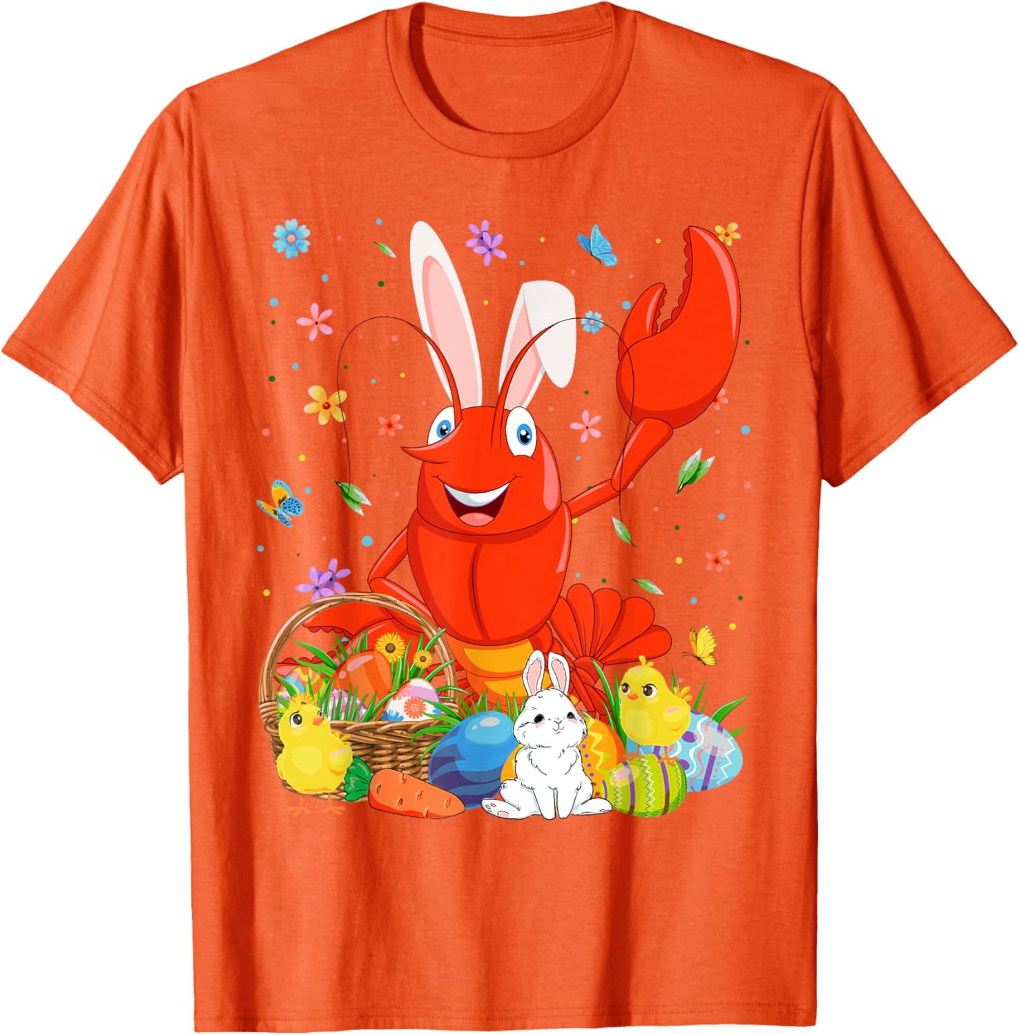 Cute Crawfish Bunny Ears Easter Eggs Basket T-Shirt for Happy Easter Day - 22