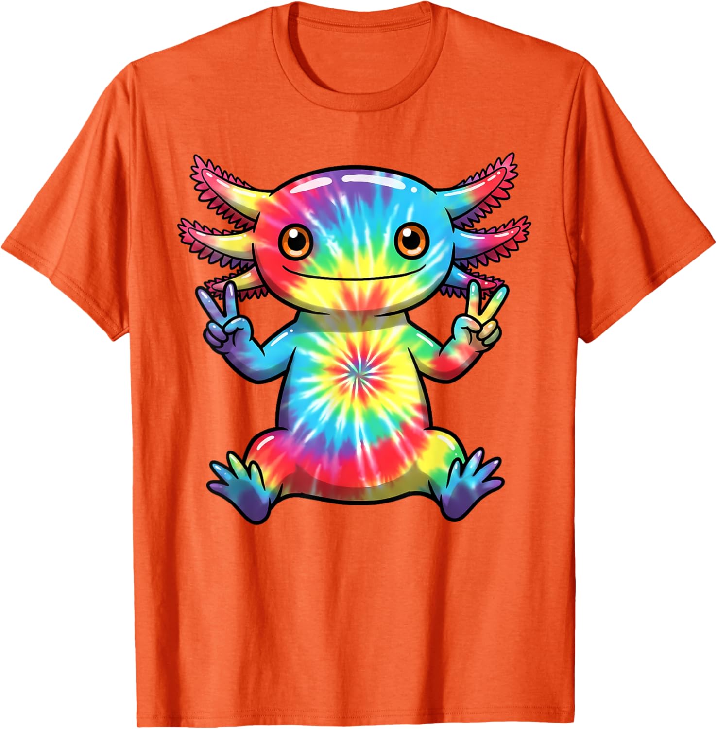 Cute Axolotl Peace Sign Tie-Dye T-Shirt for Colorful Hippie Vibes - 5