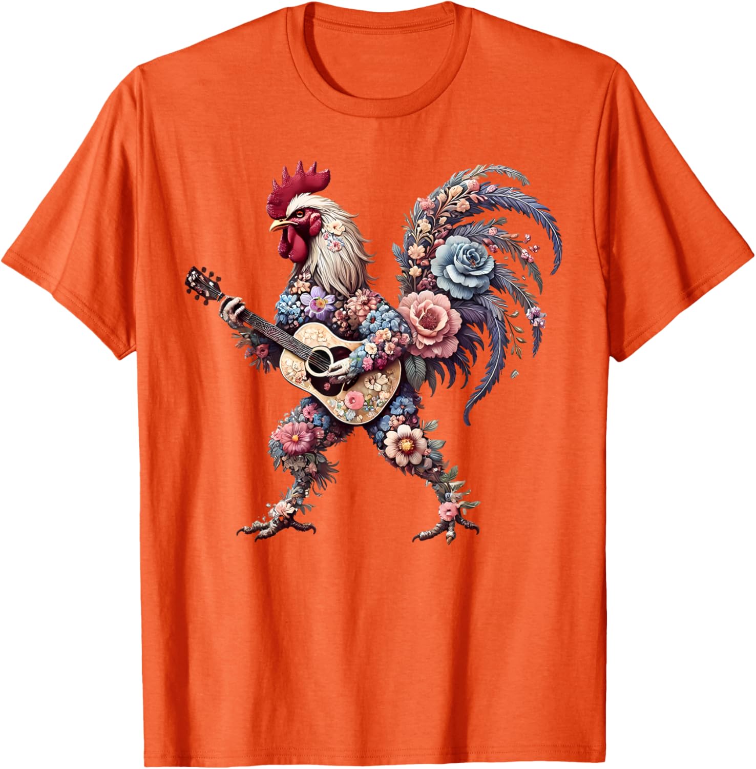 Funny Floral Rooster Guitarist T-Shirt Perfect for Music Lovers - 11