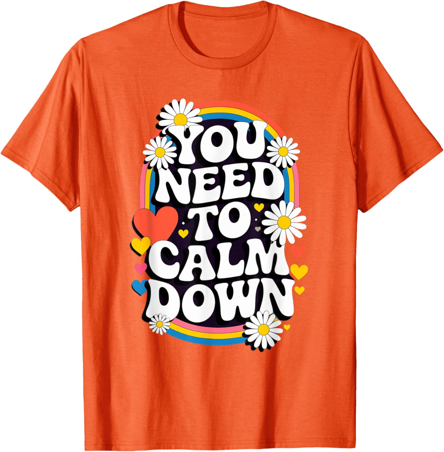 Groovy Rainbow Daisy T-Shirt for Calm Vibes and Fun Gifts - 14