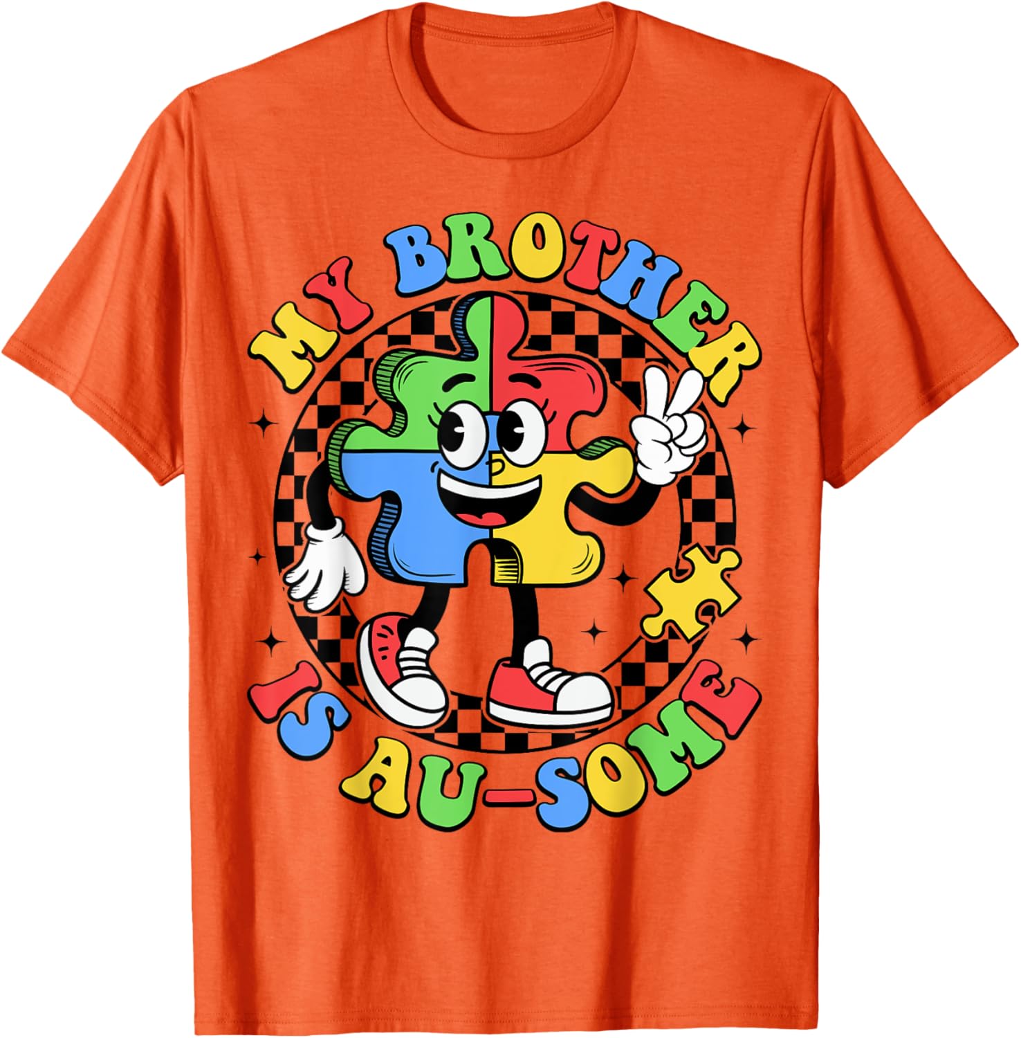 Retro My Brother is Awesome Autism Awareness T-Shirt for Sisters - 16